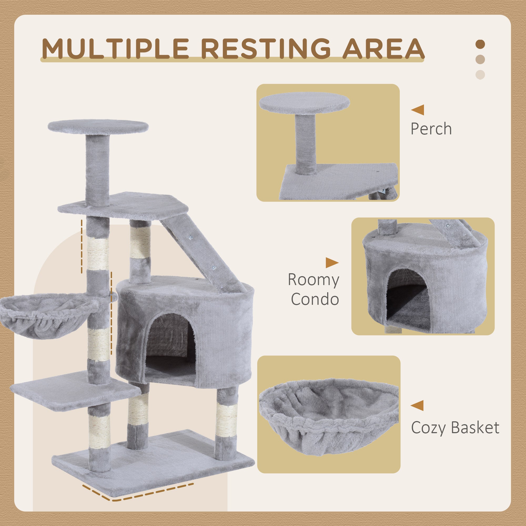 PawHut Cat Tree for Indoor Cats Kitten Scratching Post Scratch Scratcher Climb Activity Center Play House Pet Furniture 125cm (Grey) - North Peak Garden Furniture