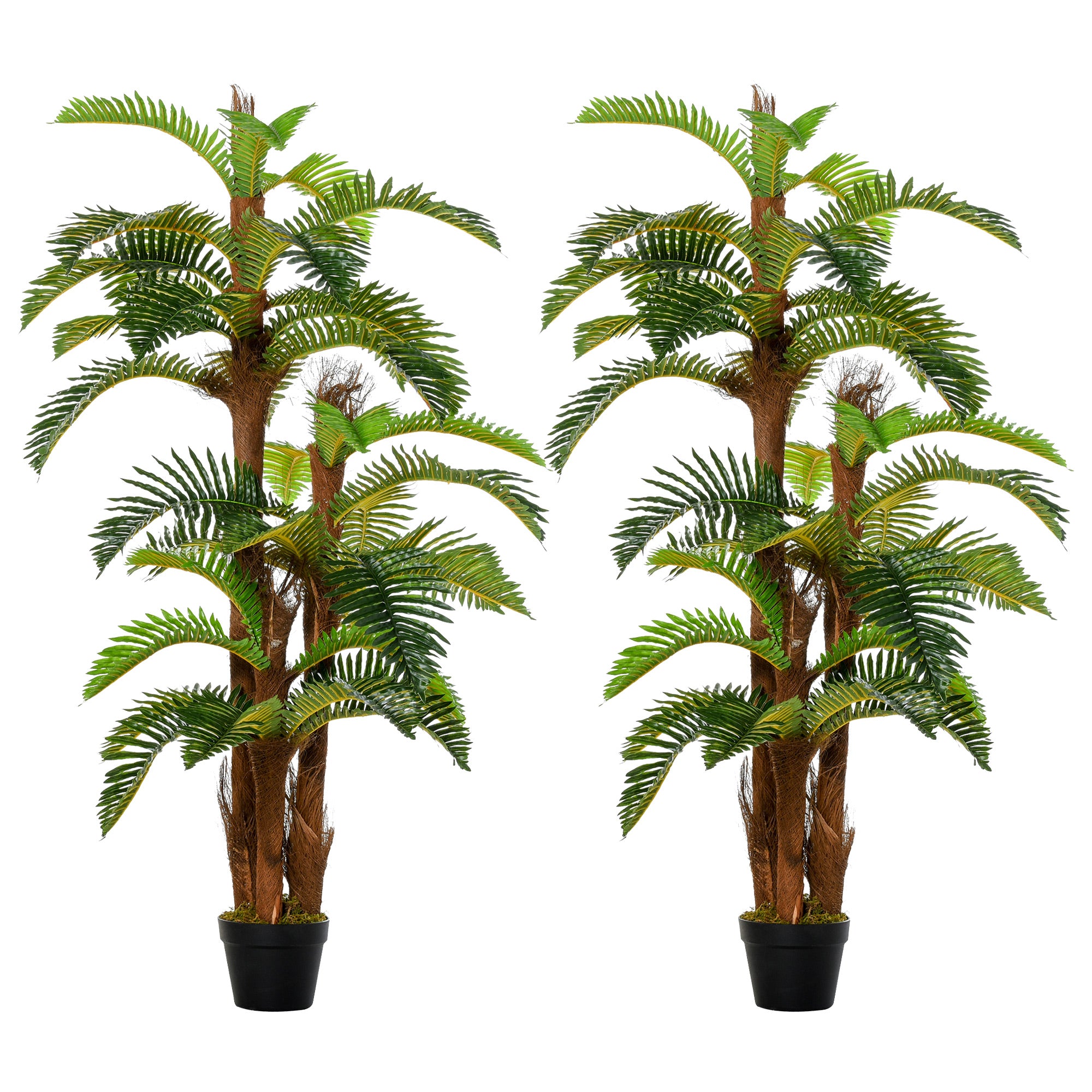 Outsunny Set of 2 Artificial Plant Tropical Palm in Pot, Fake Plants for Home Indoor Outdoor Decor, 150cm, Green - North Peak Garden Furniture