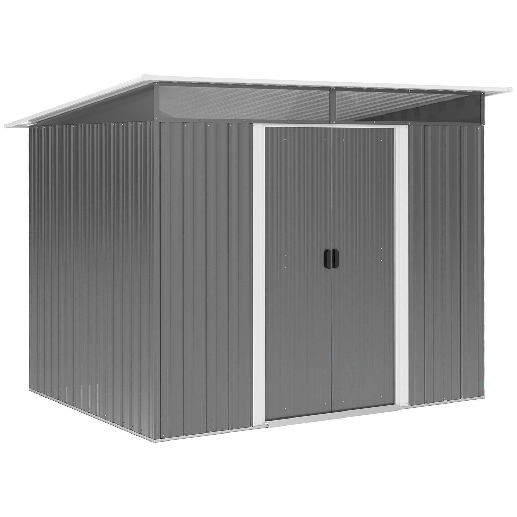 Outsunny Garden Metal Storage Shed House Hut Gardening Tool Storage w/ Tilted Roof and Ventilation 8.5 x 6ft, Grey - North Peak Garden Furniture