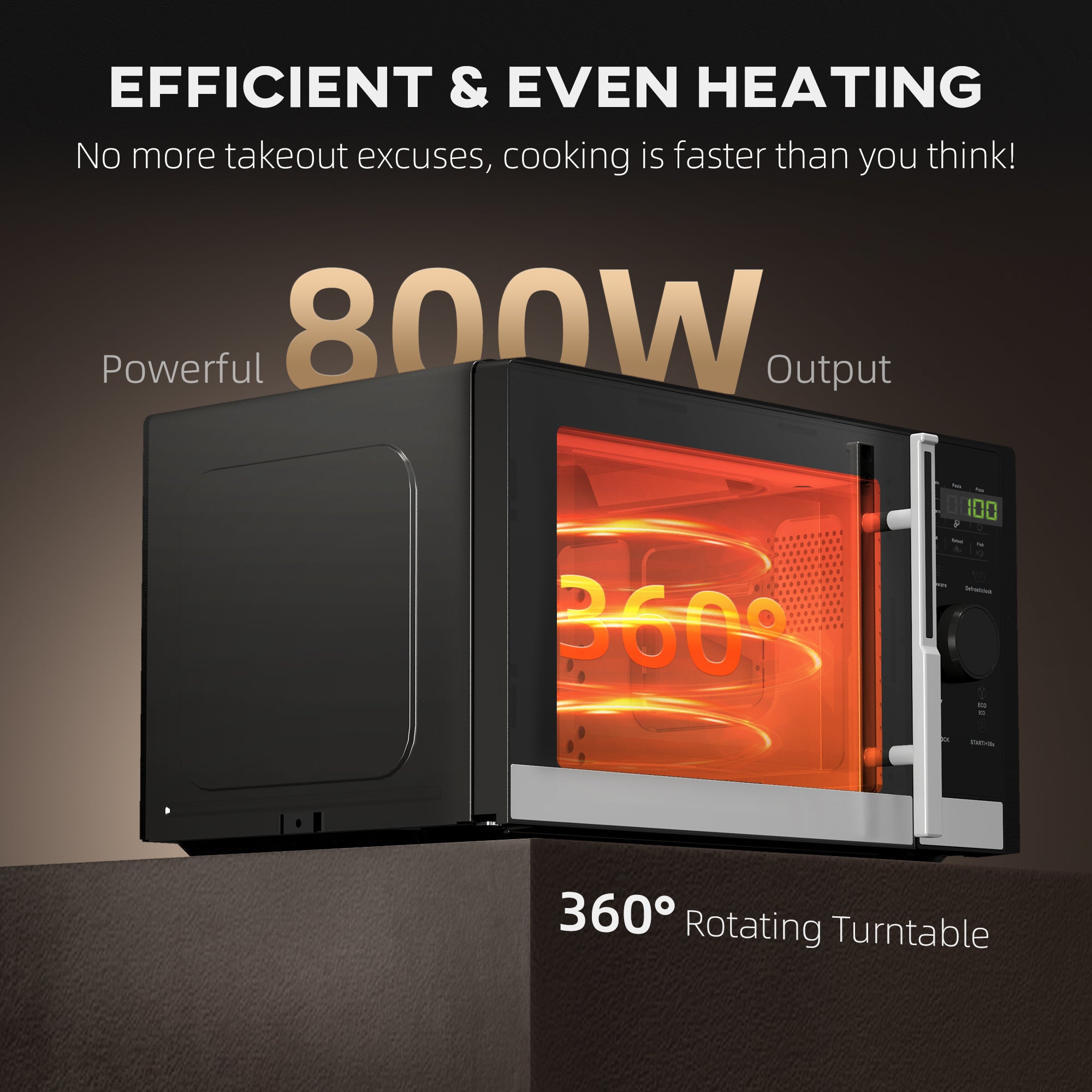 HOMCOM 23L 800W Microwave Oven, Digital Solo Microwave with 10 Power Levels, Automatic Defrost, 8 Auto Cook Menus, 60 Minutes Timer, Eco Mode, Clock, Easy Clean, Small Black Microwave - North Peak Garden Furniture