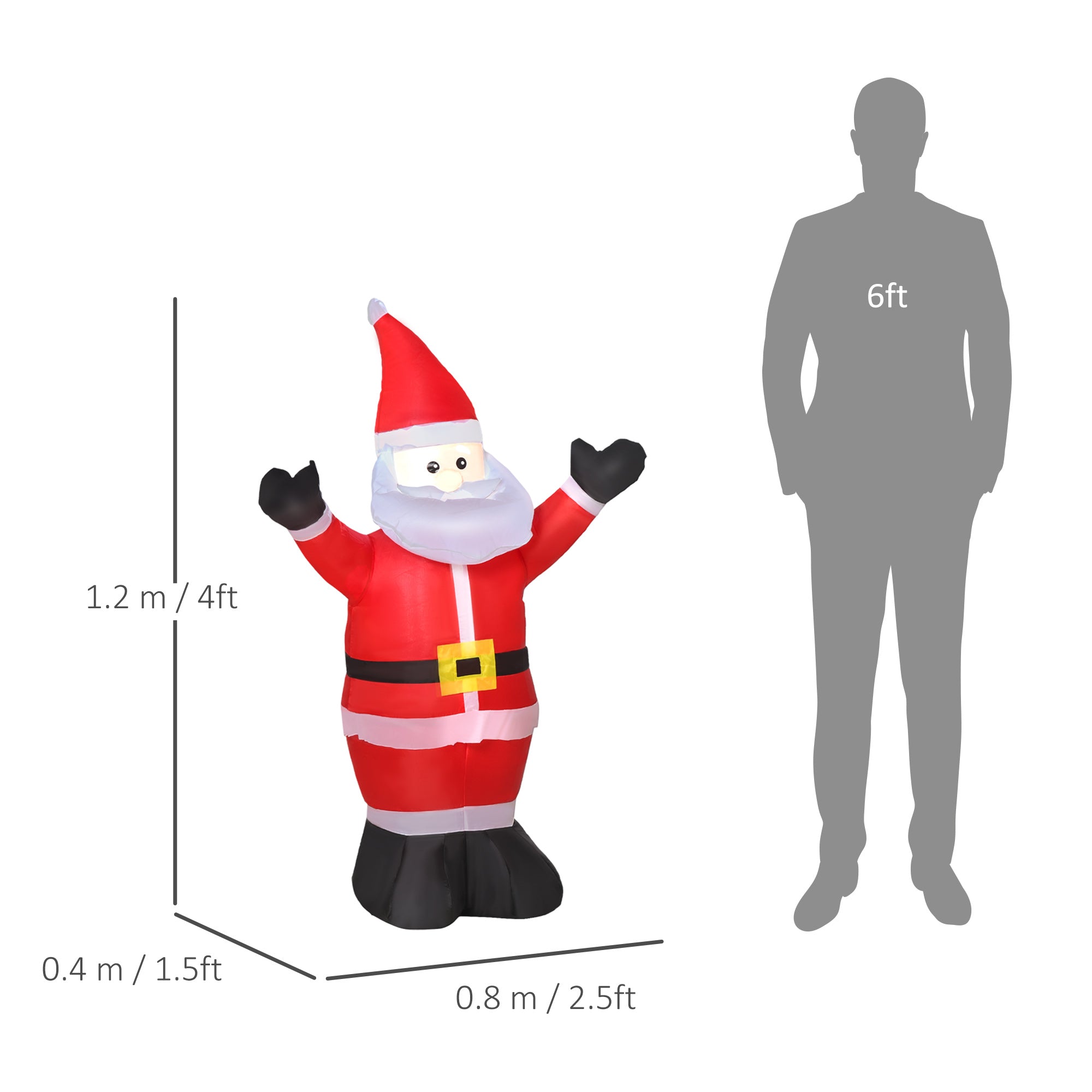 HOMCOM 4ft Inflatable Christmas Santa Claus Xmas Decoration 1 LED Holiday Air Blown Yard Outdoor Décor - North Peak Garden Furniture