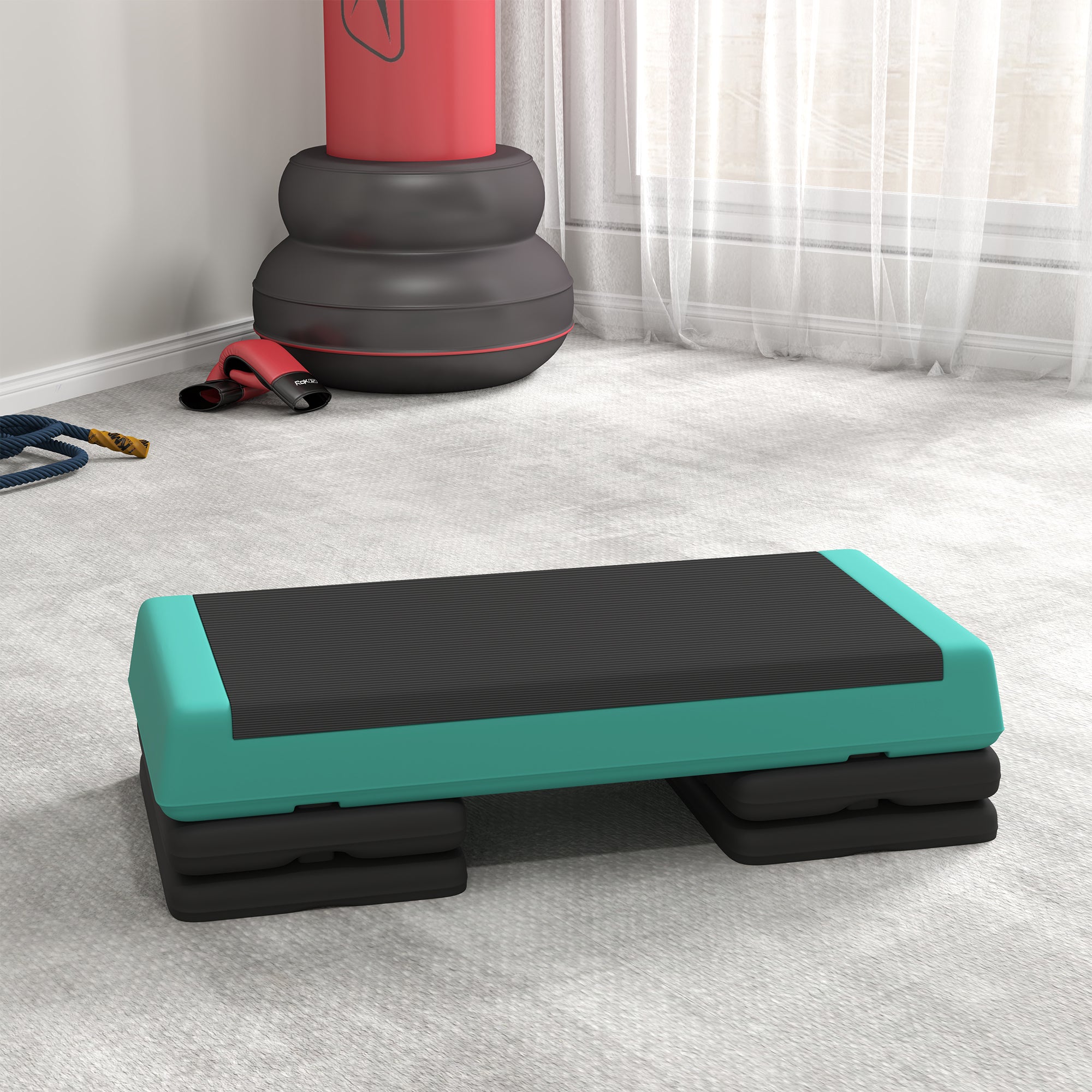 SPORTNOW Fitness Stepper, 3-Height Adjustable Aerobic Step, Non-Slip Exercise Step Board for Home Gym Office Workout, 10.5cm, 15.5cm, 20.5cm, Green - North Peak Garden Furniture