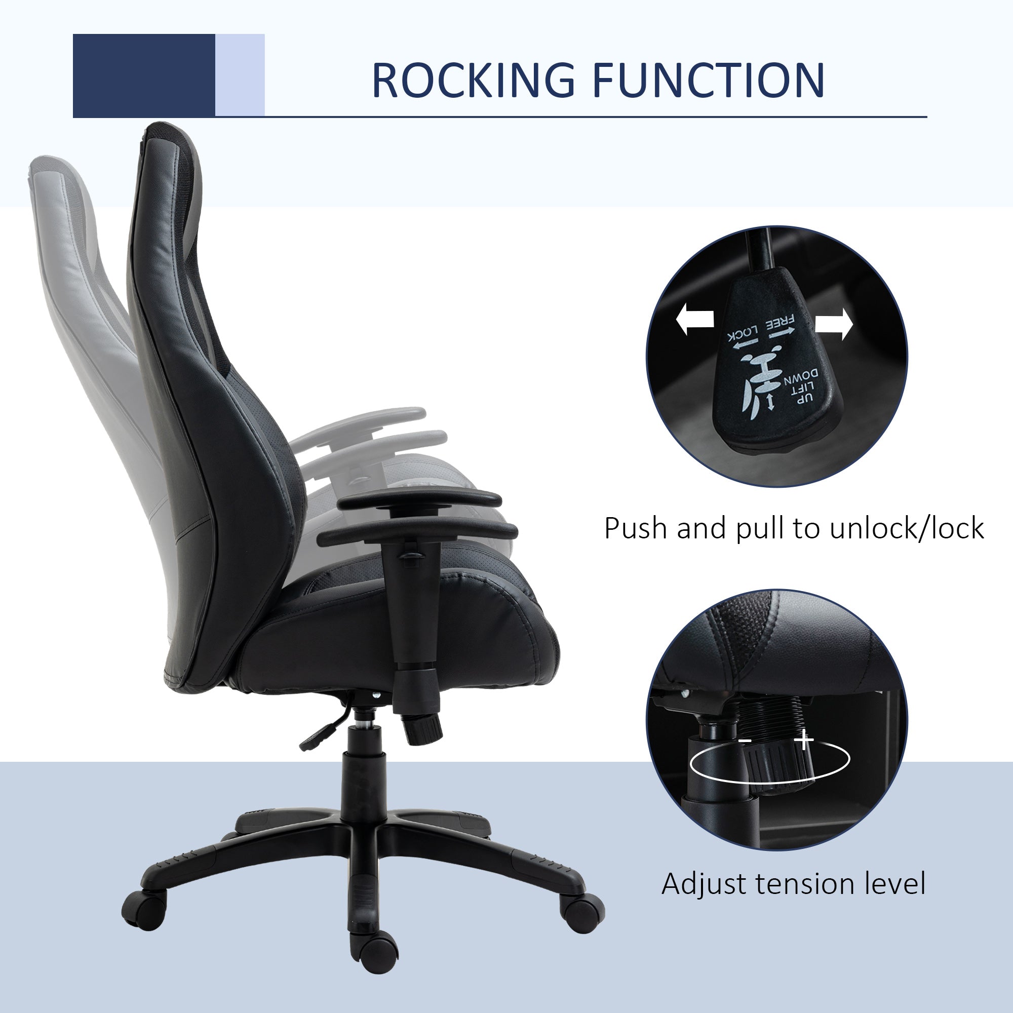 Vinsetto Racing Gaming Chair, Mesh & Faux Leather Computer Chair with High Back, Swivel Wheels, Adjustable Height and Armrest, Black - North Peak Garden Furniture