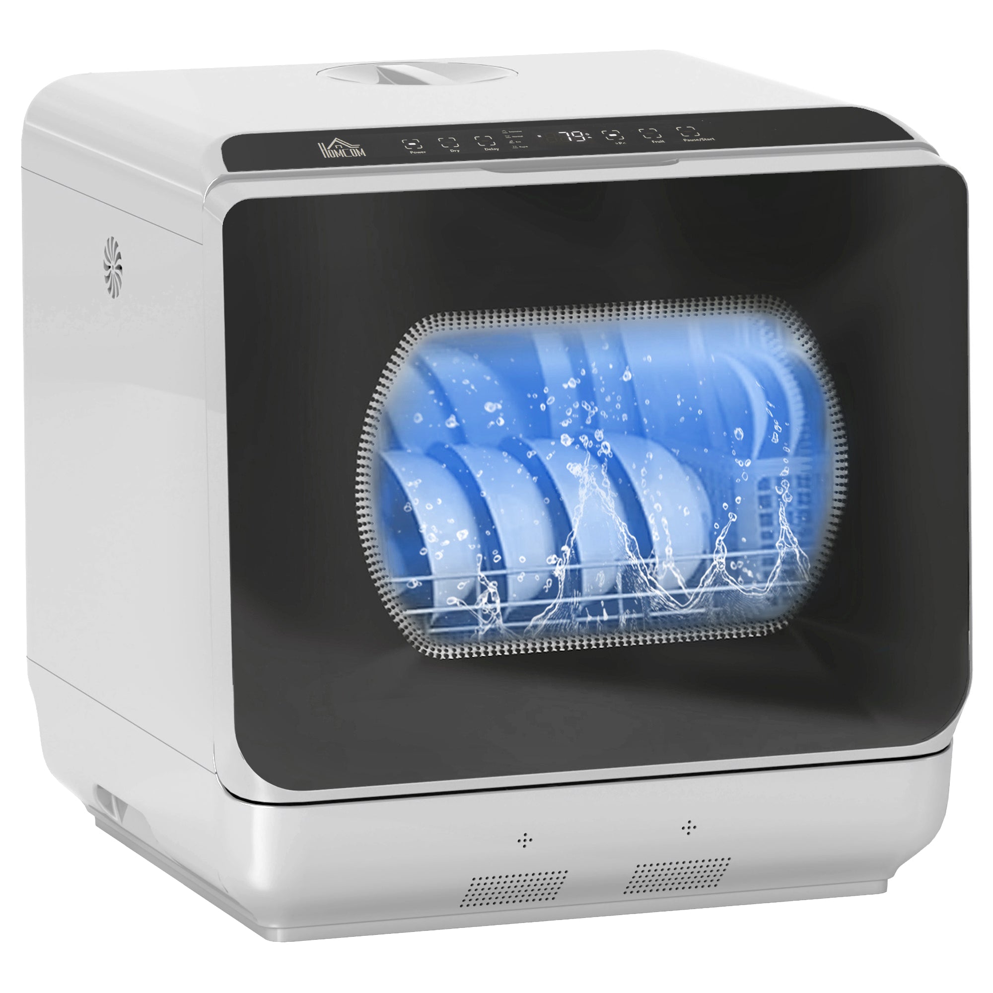 HOMCOM Tabletop Dishwasher, Mini Countertop Dishwasher with 4 Place Settings, 6 Programs, 6L Water Tank, Touch Control, LED Display, Delay Start, Dual Water Supply and Fruit Wash Mode, Silver Tone - North Peak Garden Furniture