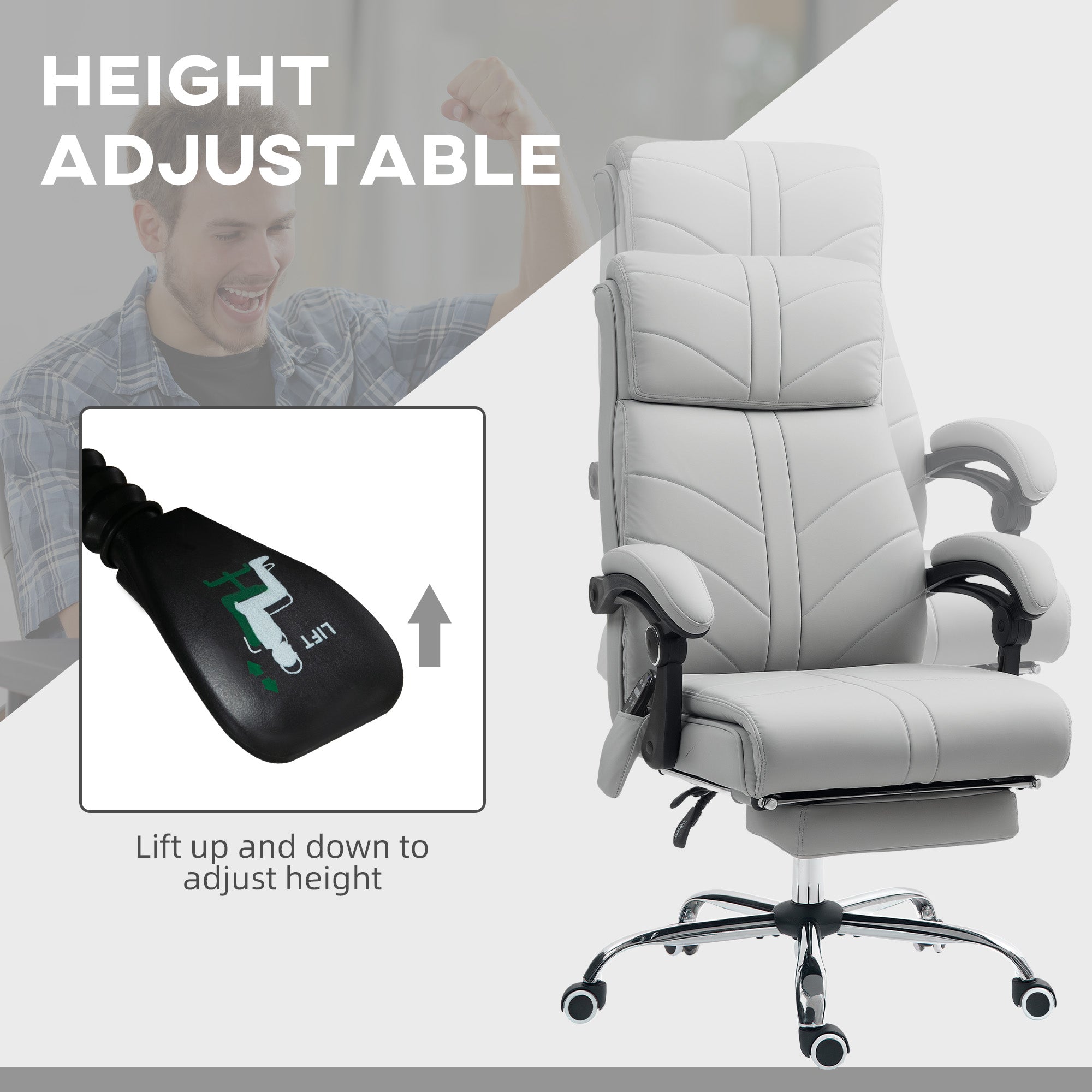 Vinsetto Faux Leather Massage Office Chair - Light Grey - North Peak Garden Furniture