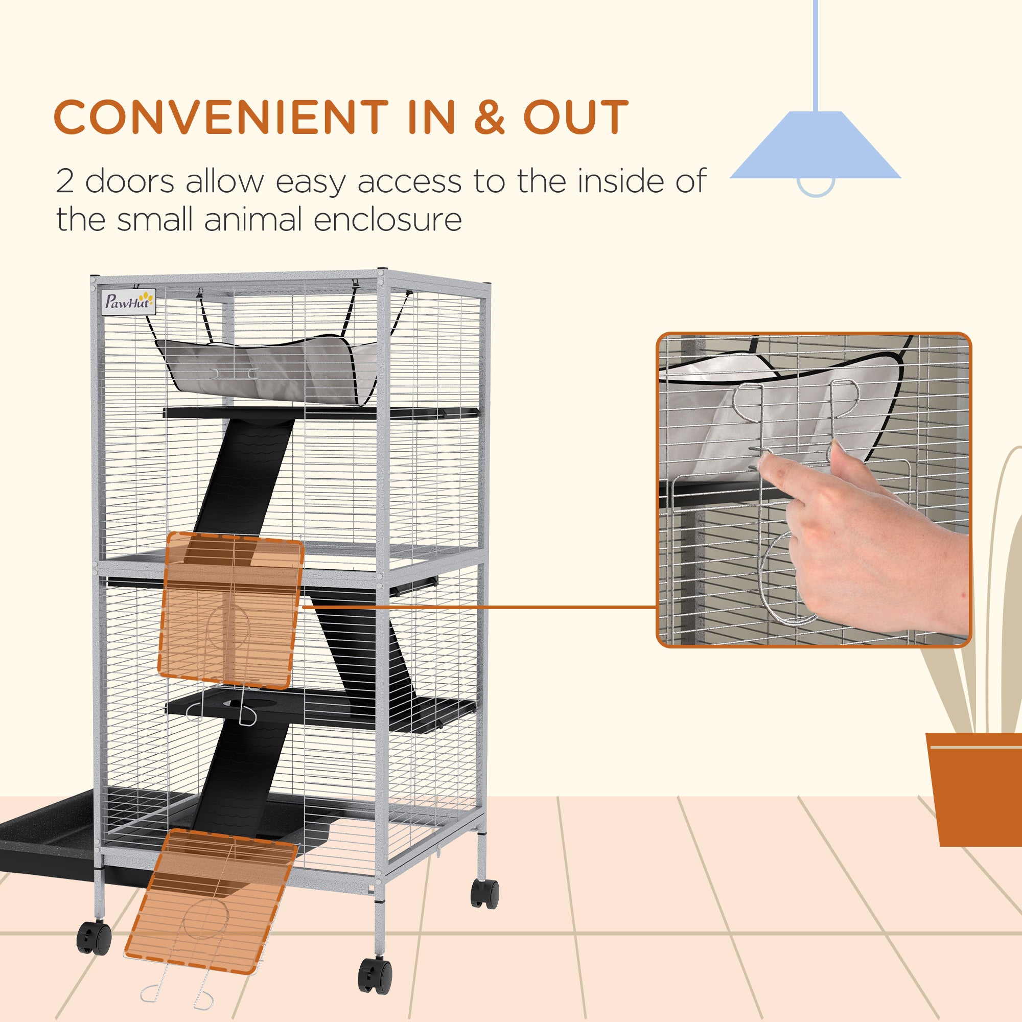 PawHut Small Animal Cage Pet Play House with Wheels Platforms Light Grey - North Peak Garden Furniture