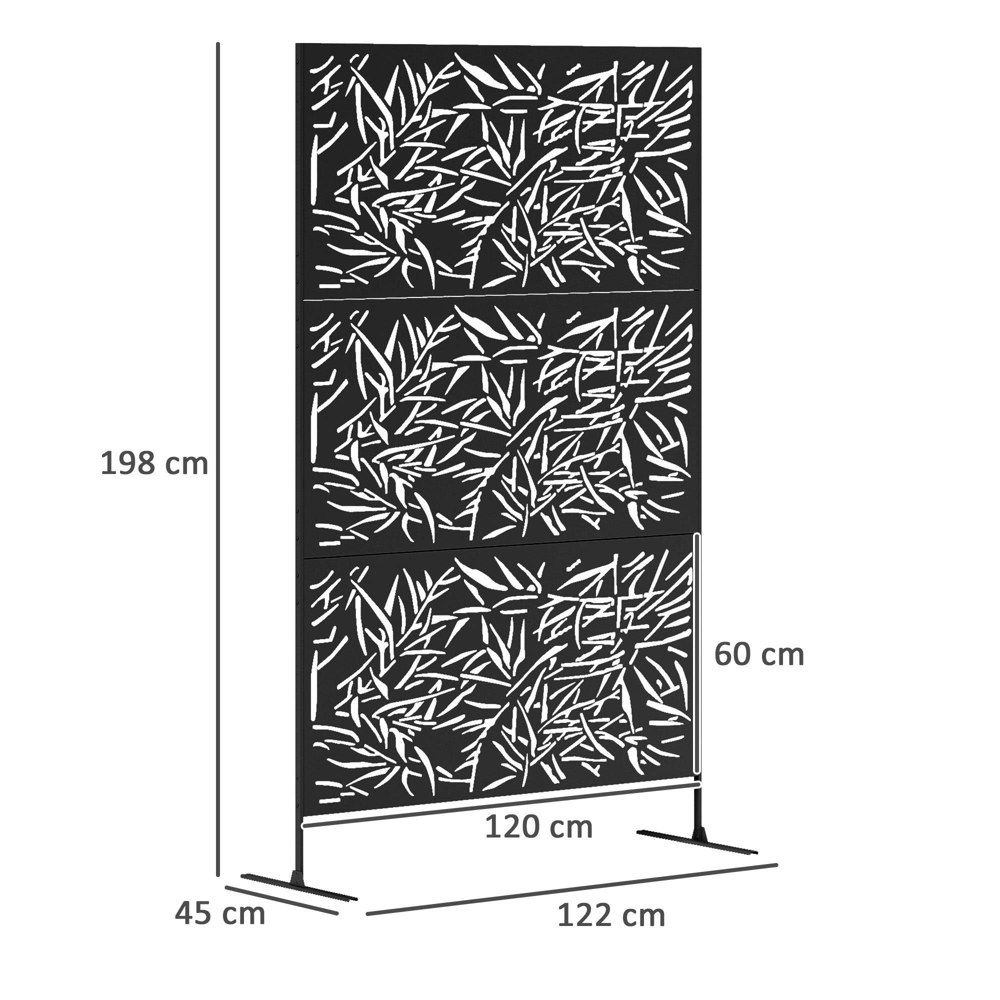 Outsunny Decorative Garden Privacy Screen with Stand, 6.5FT Freestanding Metal Outdoor Divider, Decorative Privacy Panel with Expansion Screws for Garden Pool Hot Tub, Bamboo Style, Black - North Peak Garden Furniture
