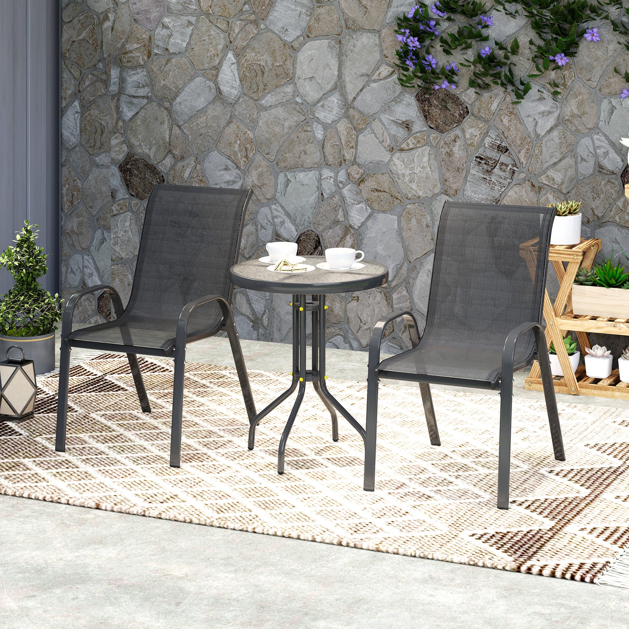 Outsunny Three-Piece Outdoor Garden Set - Black - North Peak Garden Furniture
