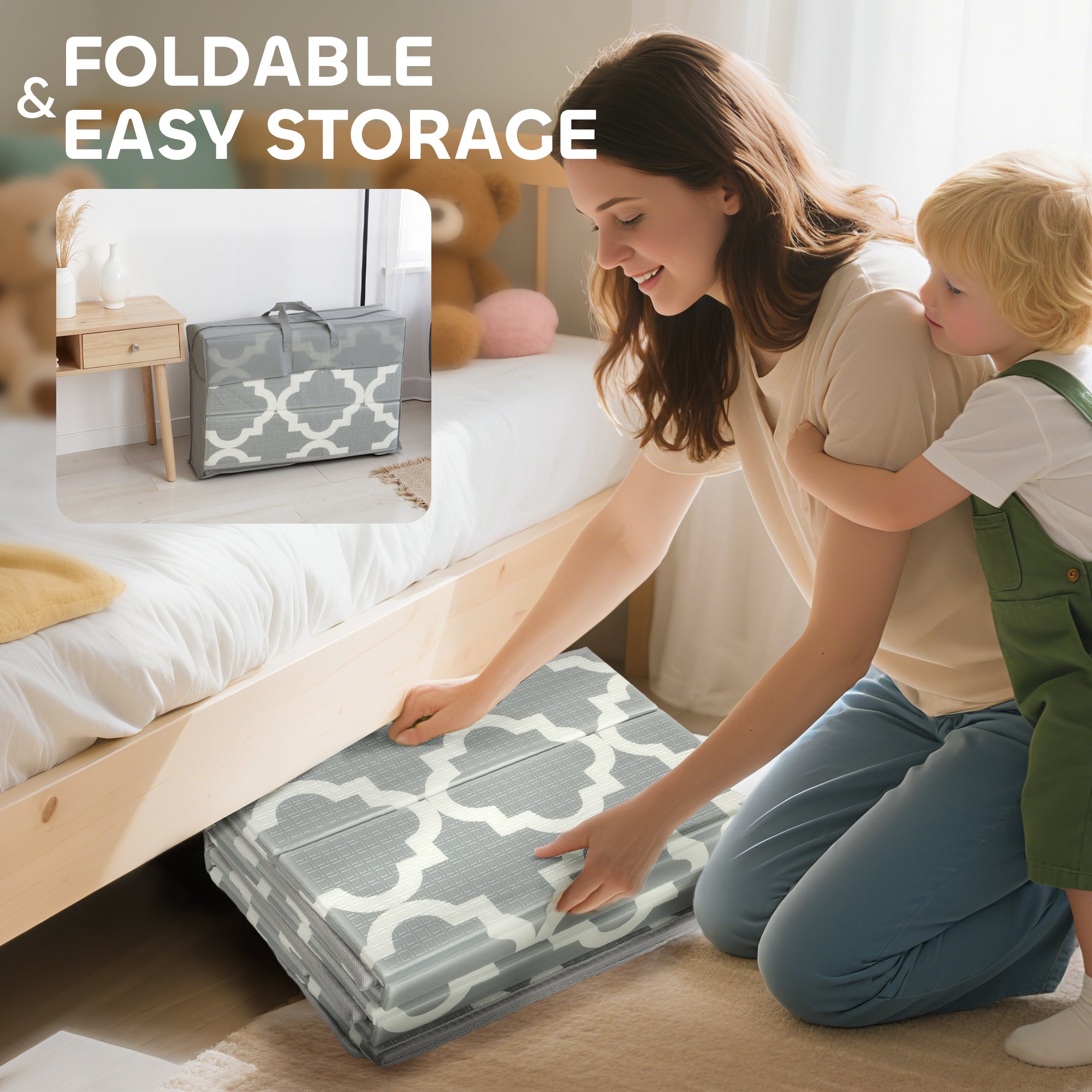 AIYAPLAY Foldable Baby Play Mat, Baby Playpen, Reversible Foam Playmat, Floor Mats for Toddlers, Traffic and Grey Diamond Theme