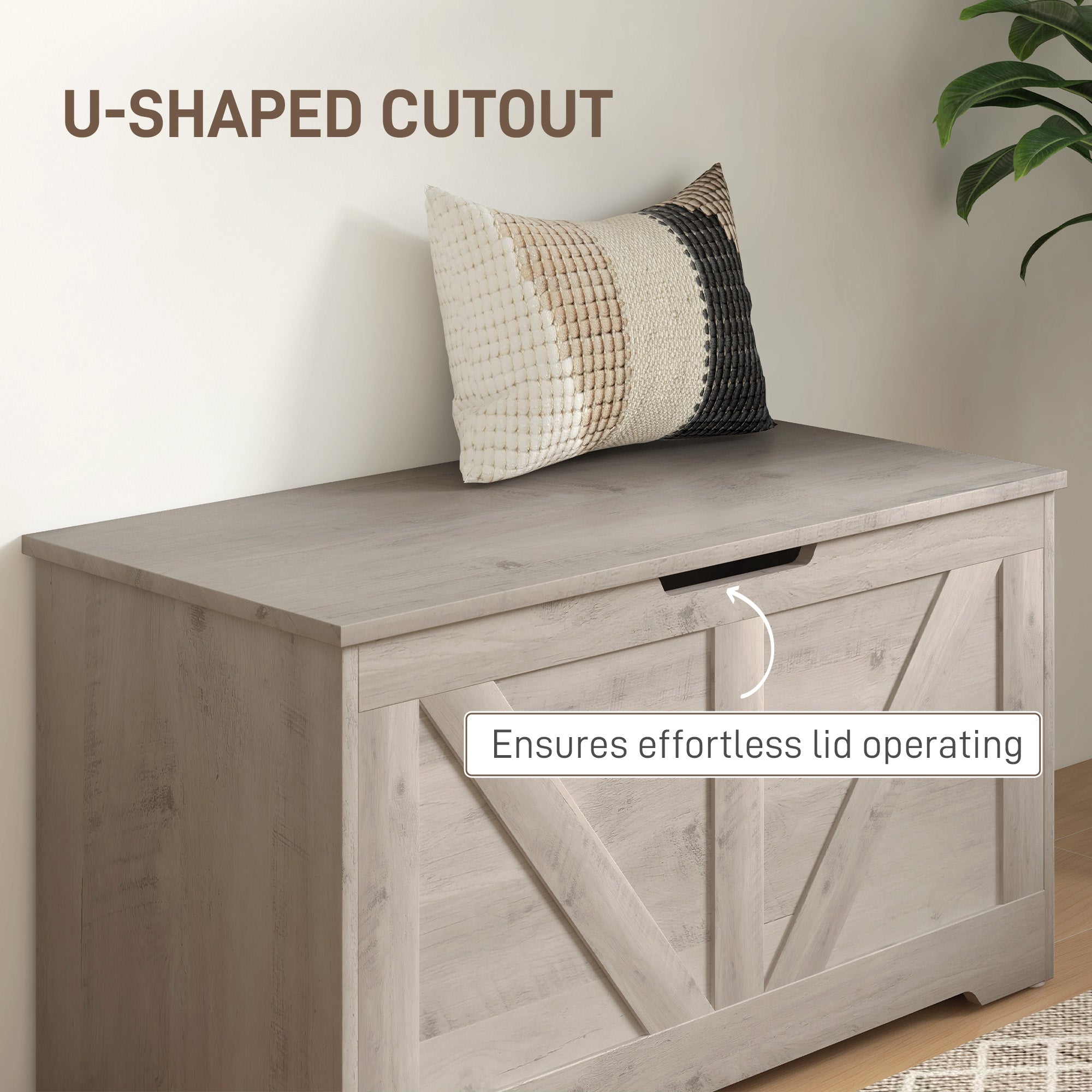 HOMCOM 100L Home Storage Box, with Safety Hinges - White Wood-Effect - North Peak Garden Furniture