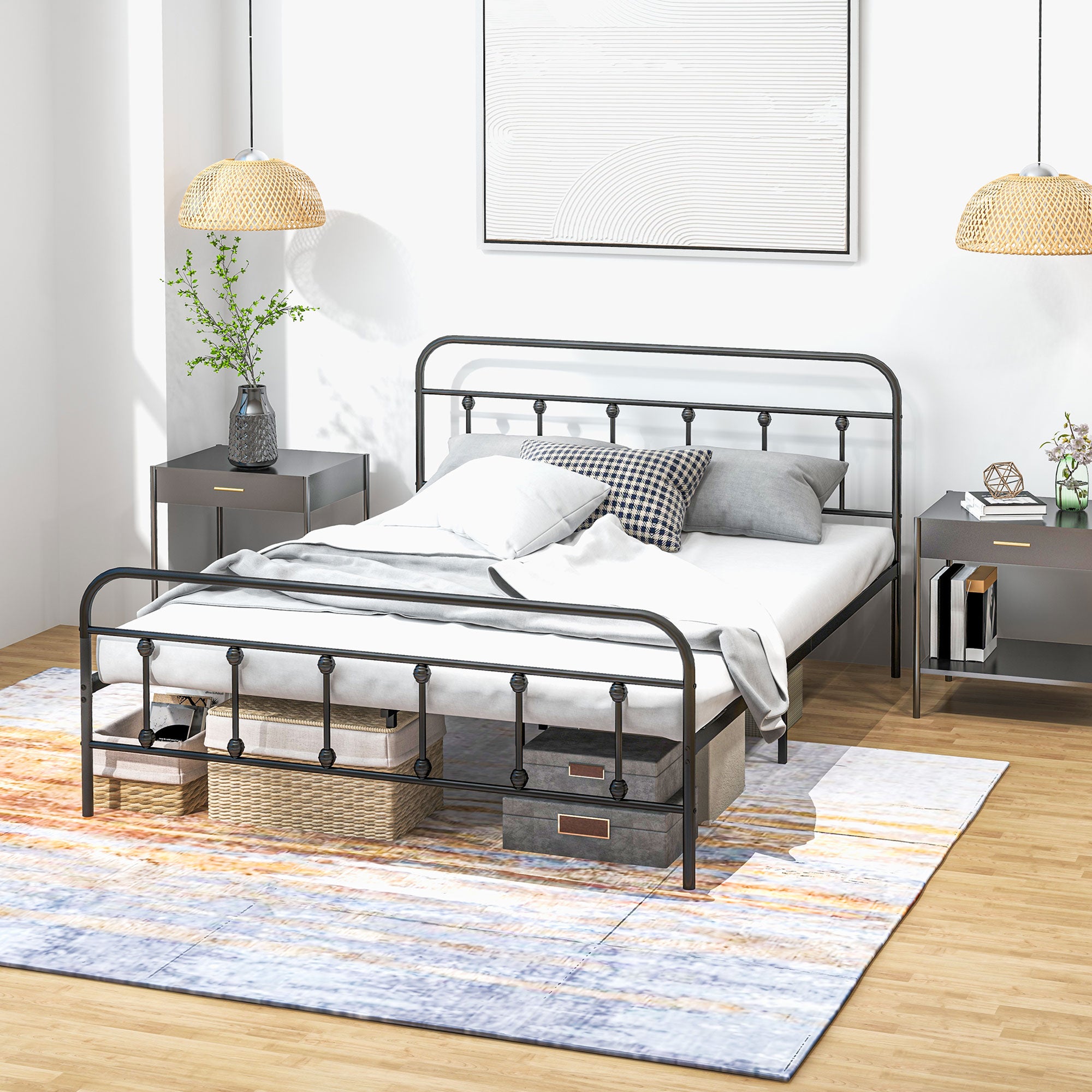 HOMCOM Double Minimalistic Metal Bed Frame - Black