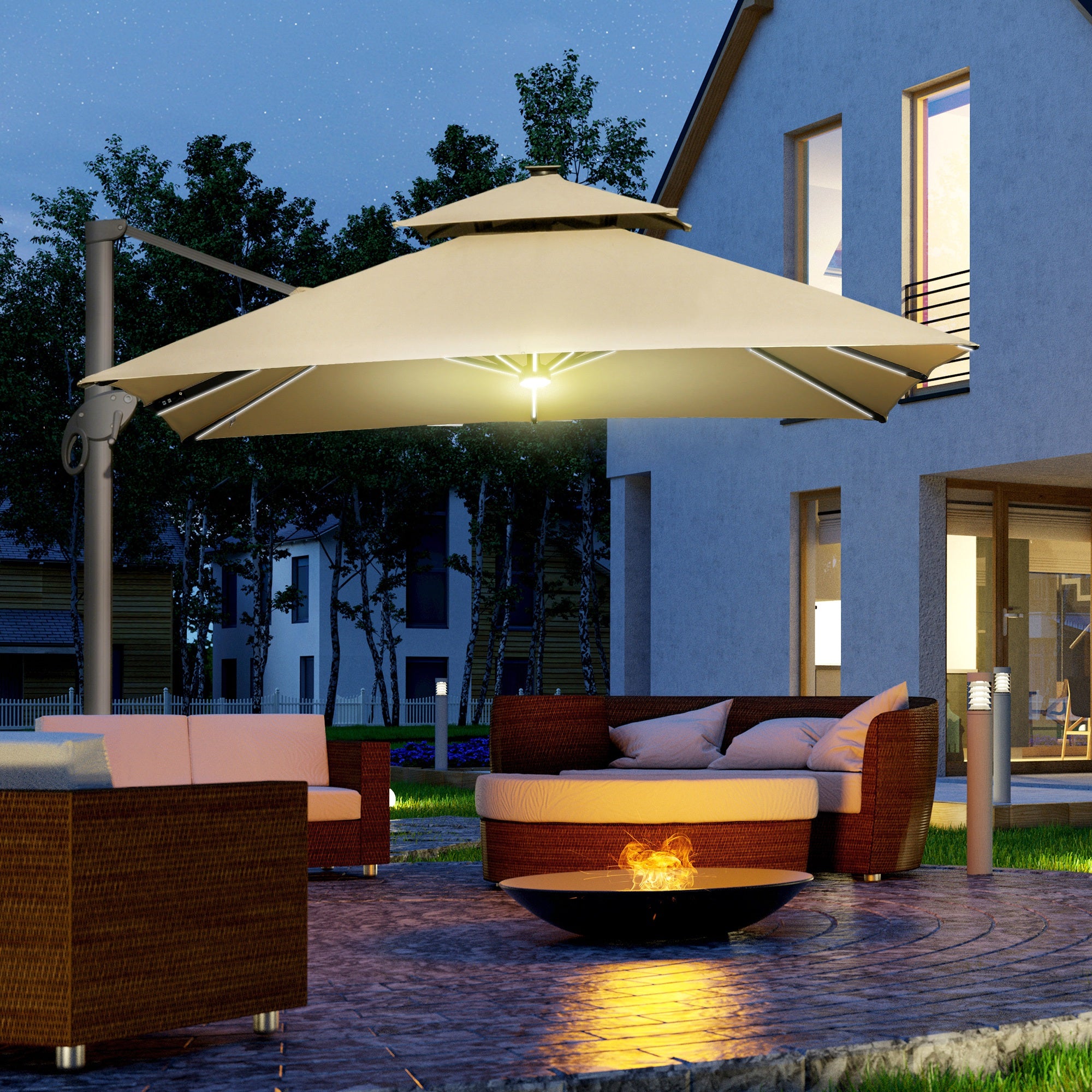 Outsunny 3 x 3(m) Aluminium Sun Square Canopy Top w/ Adjustable Pole Angle Khaki - North Peak Garden Furniture
