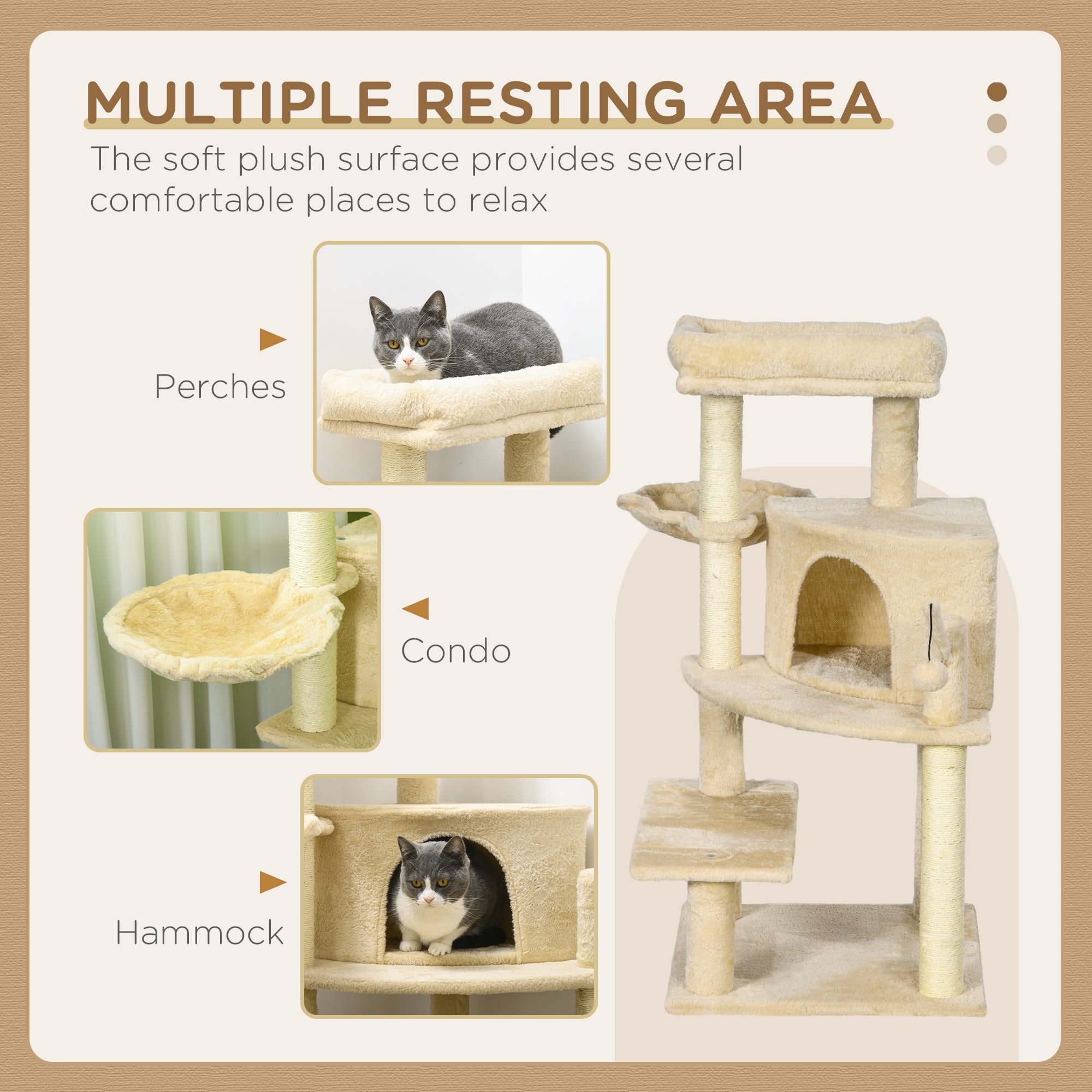 PawHut Sisal 100cm Cat Tree Tower with Sisal Scratching Post Cream White - North Peak Garden Furniture