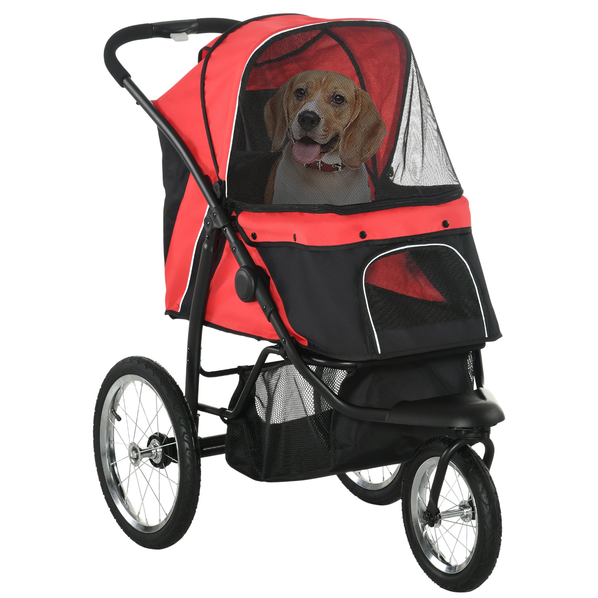 PawHut Foldable Pet Stroller with Three Wheels, for Small, Medium Dogs, Red - North Peak Garden Furniture