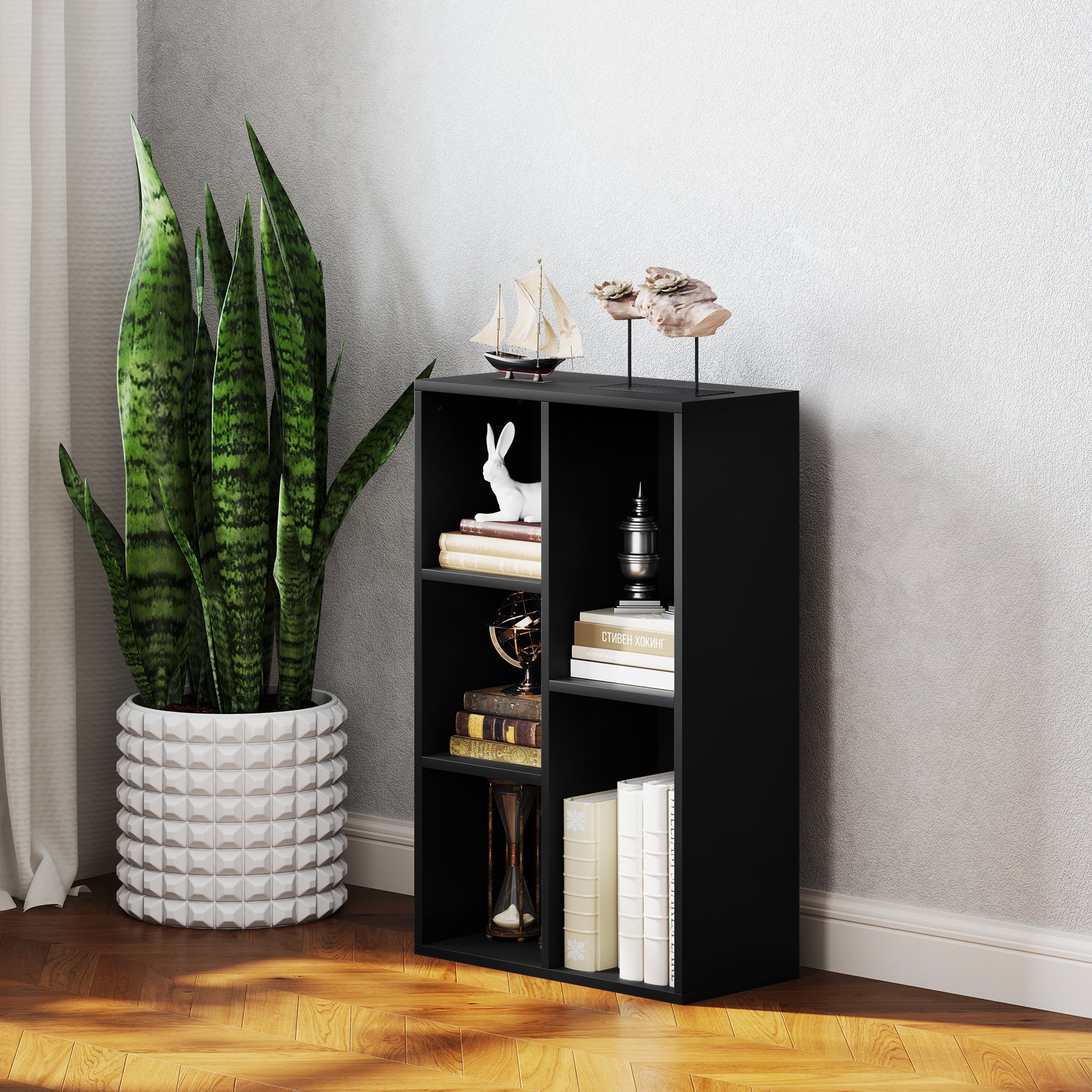 HOMCOM 2-Tier Bookshelf with 5 Compartments - Black - North Peak Garden Furniture