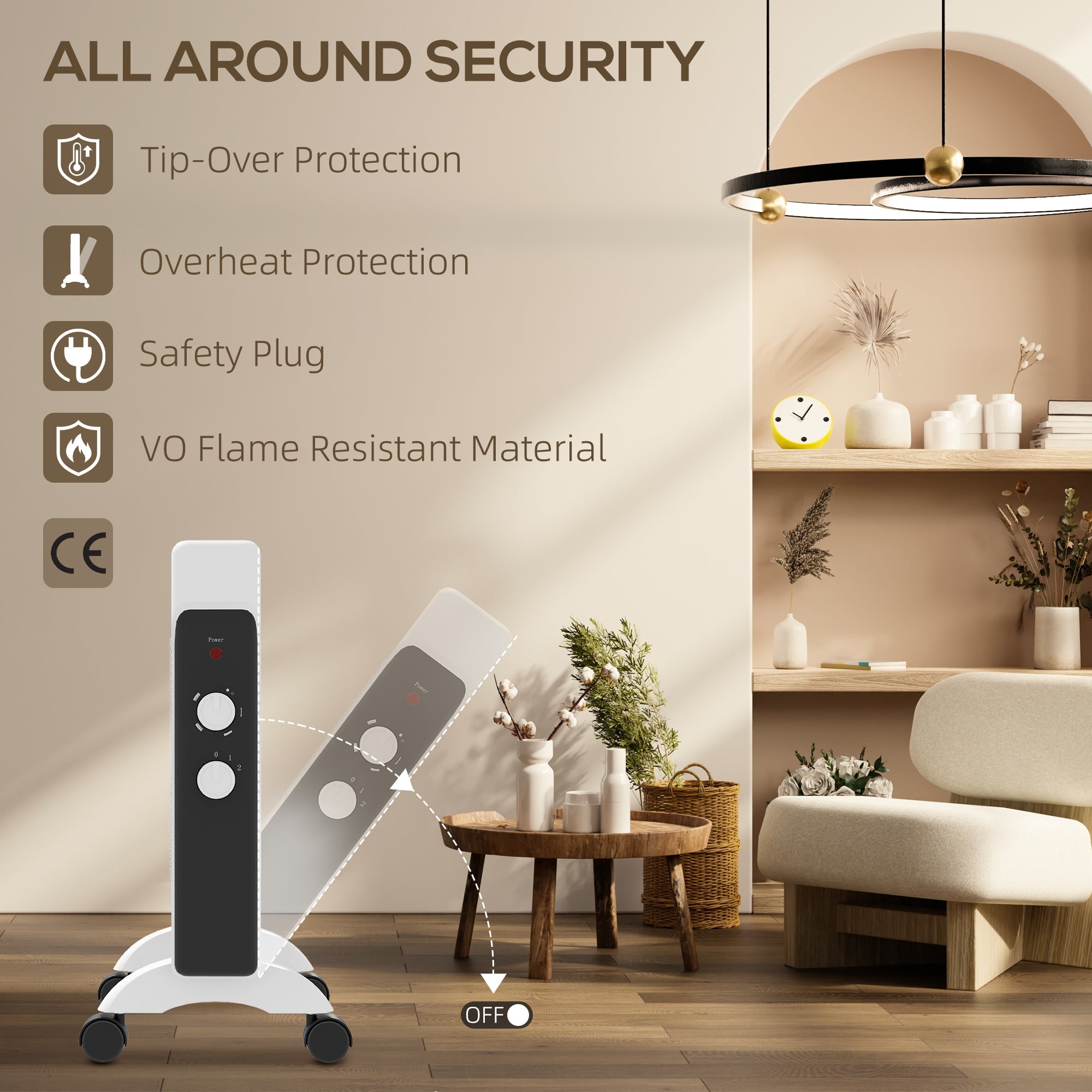 HOMCOM 2kW Electric Heater, 10-45℃ Temperature - White - North Peak Garden Furniture