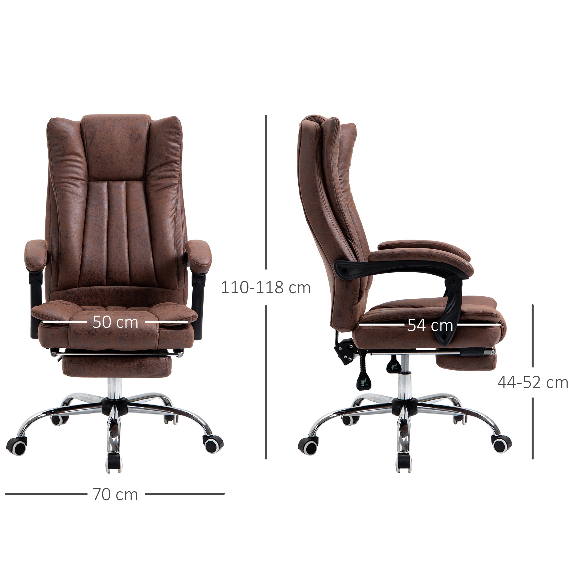 Vinsetto Home Office Chair Microfibre Desk Chair with Reclining Function Armrests Swivel Wheels Footrest Brown - North Peak Garden Furniture