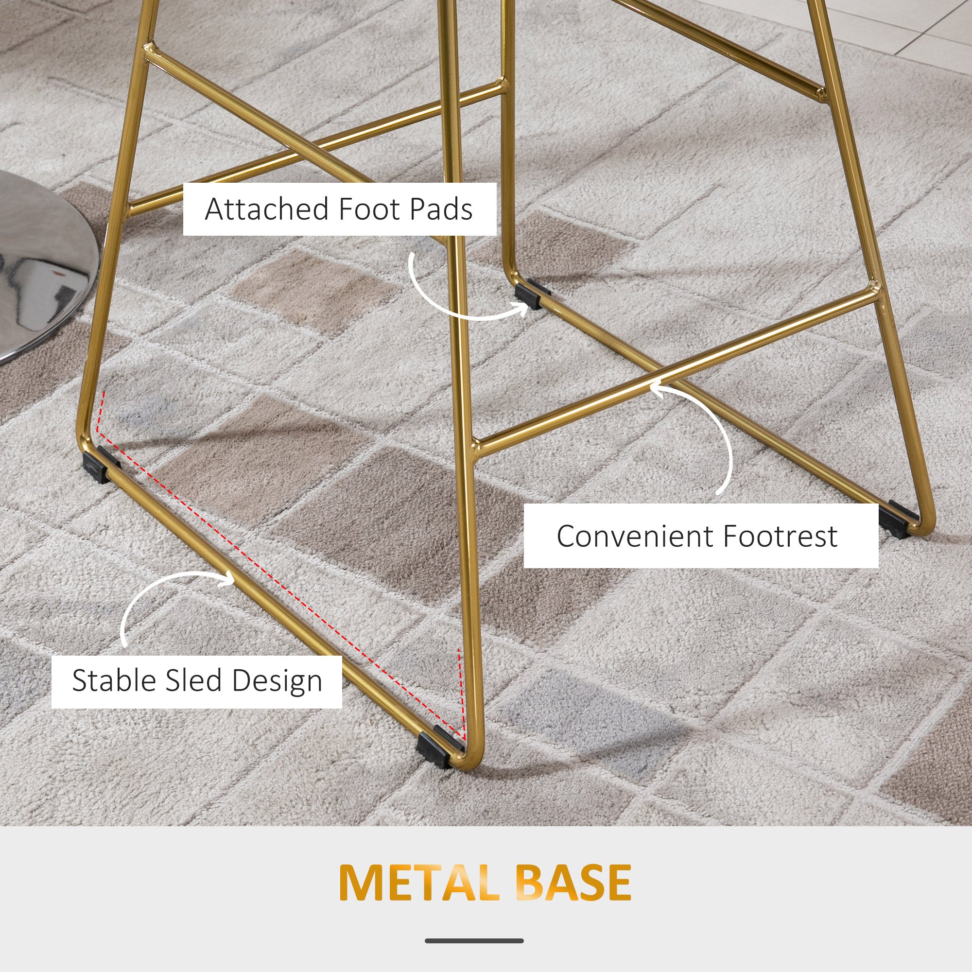 HOMCOM Set of 2 Bar stools Modern Counter Height Wire Metal Bar chairs for Kitchen, Bar Counter, Gold - North Peak Garden Furniture