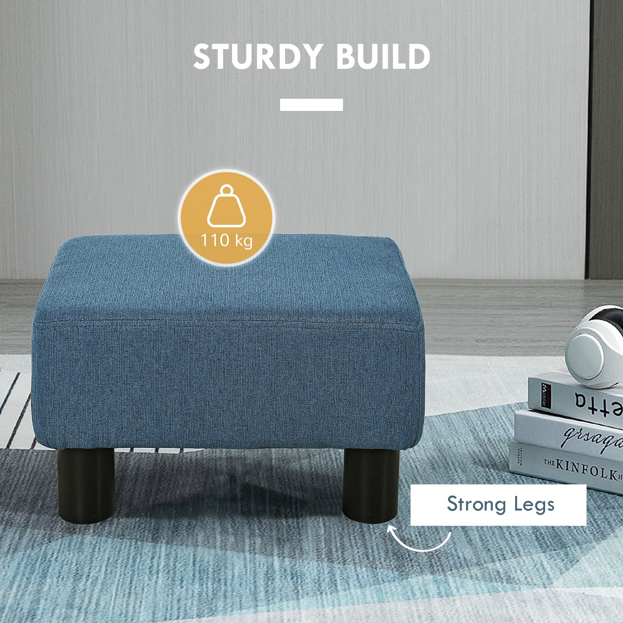 HOMCOM Linen Fabric Footstool Ottoman Cube with 4 Plastic Legs - North Peak Garden Furniture
