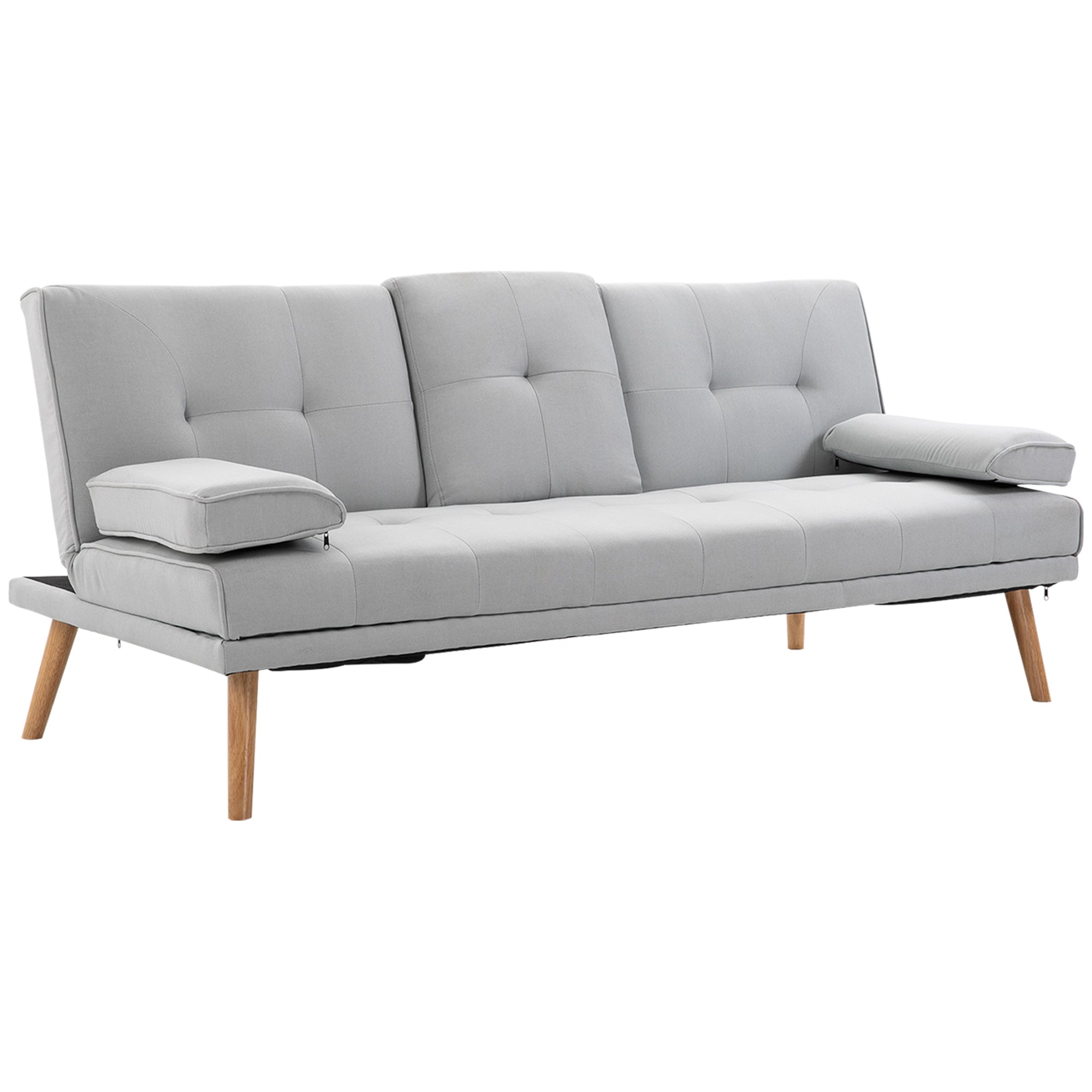 HOMCOM Sofa Bed, Fabric 3-seater Click Clack Sofa Bed with 2 Cup Holders, Convertible Bed Settee, Futon Sofa with Removable Armrest, for Living Room, Spare Room, Bed Room, Guest Room, Grey - North Peak Garden Furniture