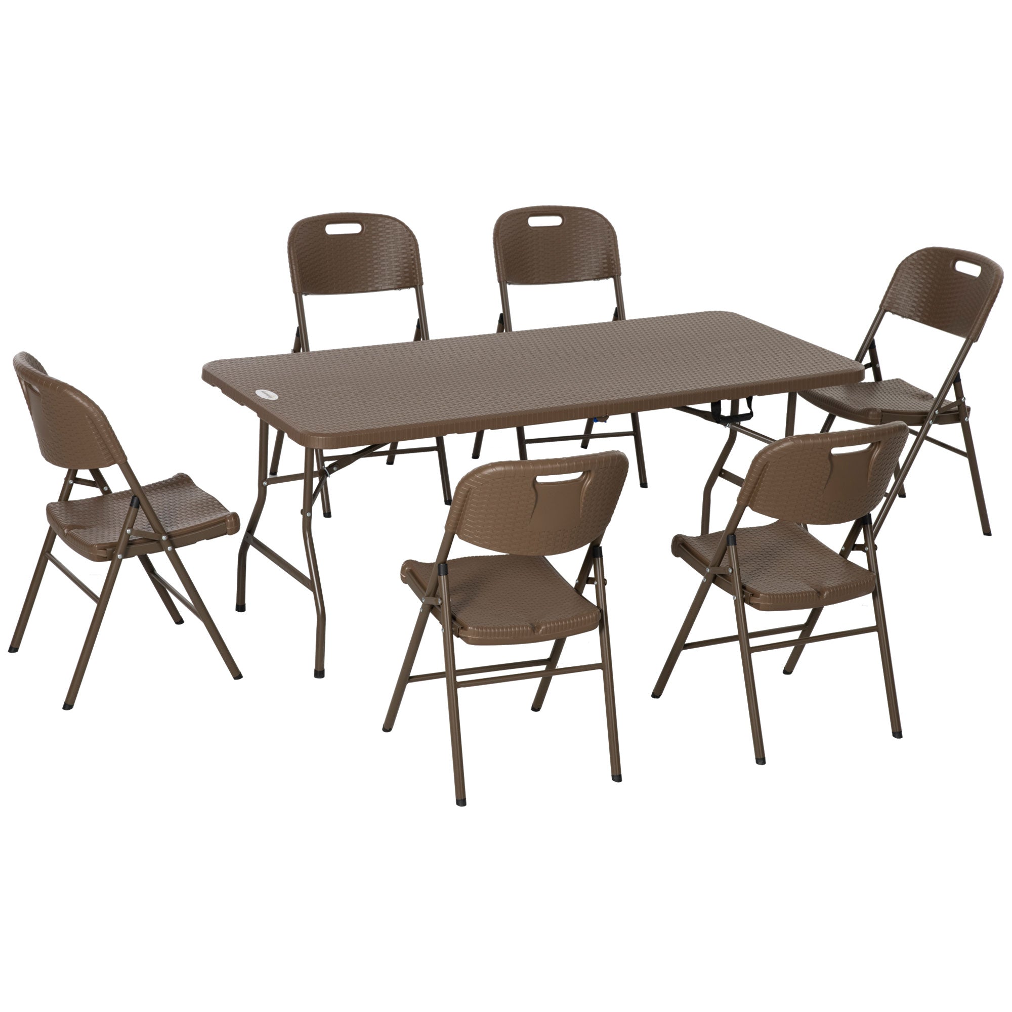 Outsunny 6 Seater Rattan Dining Set, HDPE Molding Rattan Garden Furniture Set, Outdoor Dining Table and Chairs with 6 Armchairs, Rectangular Plastic Top Table for Patio, Balcony, Dark Brown - North Peak Garden Furniture