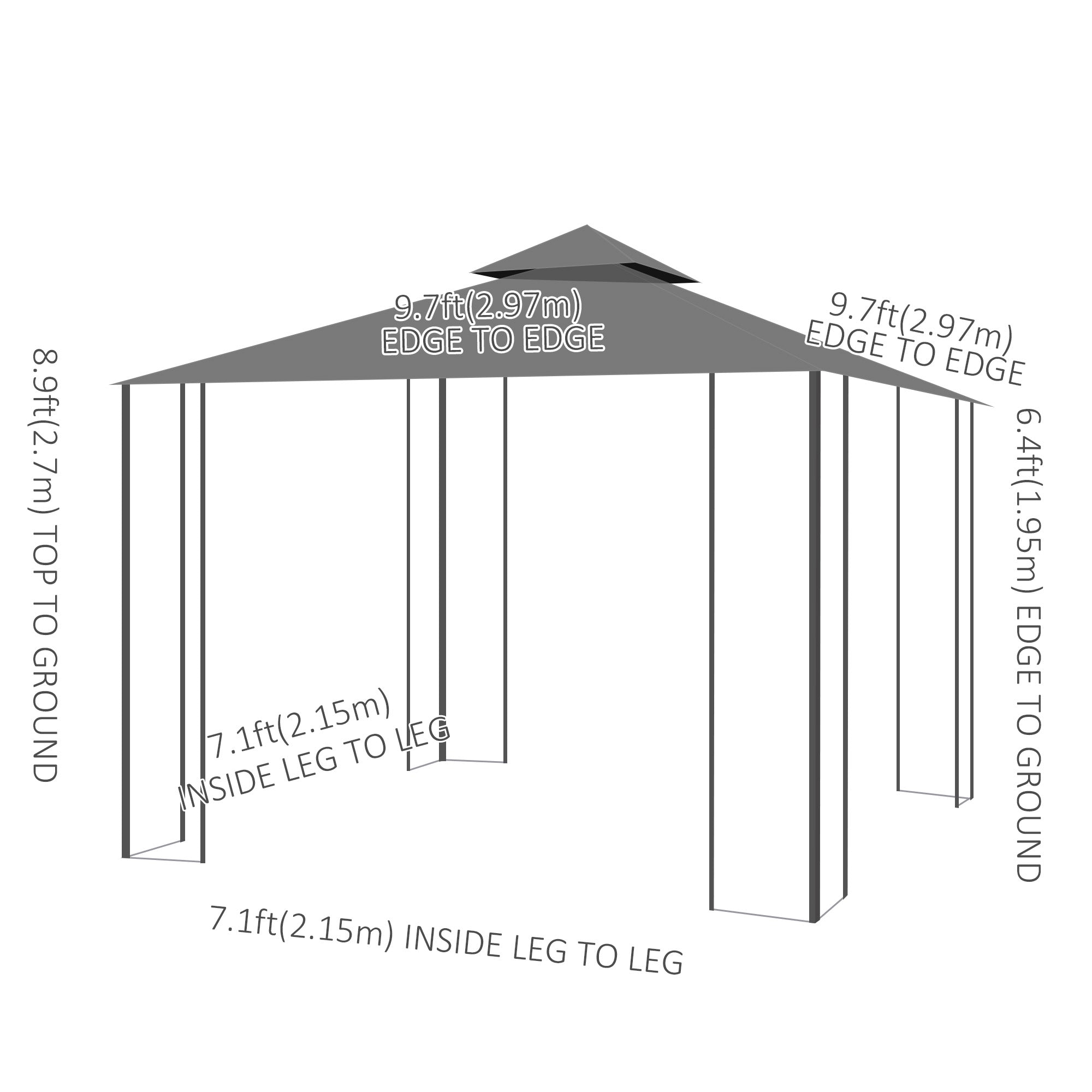 Outsunny 3 x 3(m) Patio Gazebo Canopy Garden Pavilion Tent Shelter with 2 Tier Roof and Mosquito Netting, Steel Frame, Grey - North Peak Garden Furniture