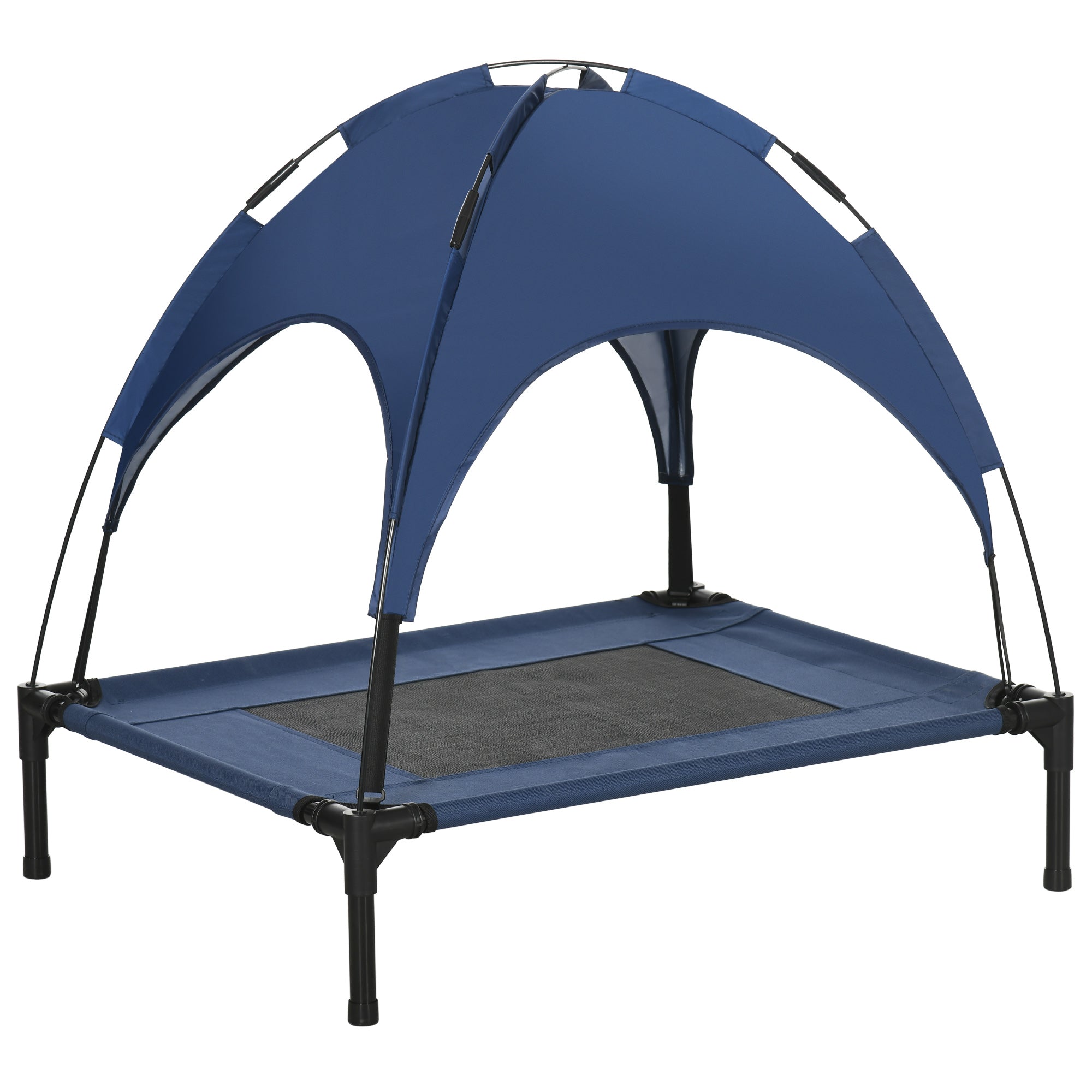 PawHut Raised Dog Bed Waterproof Elevated Pet Cot with Breathable Mesh UV Protection Canopy Blue, for Medium Dogs, 76 x 61 x 73cm - North Peak Garden Furniture