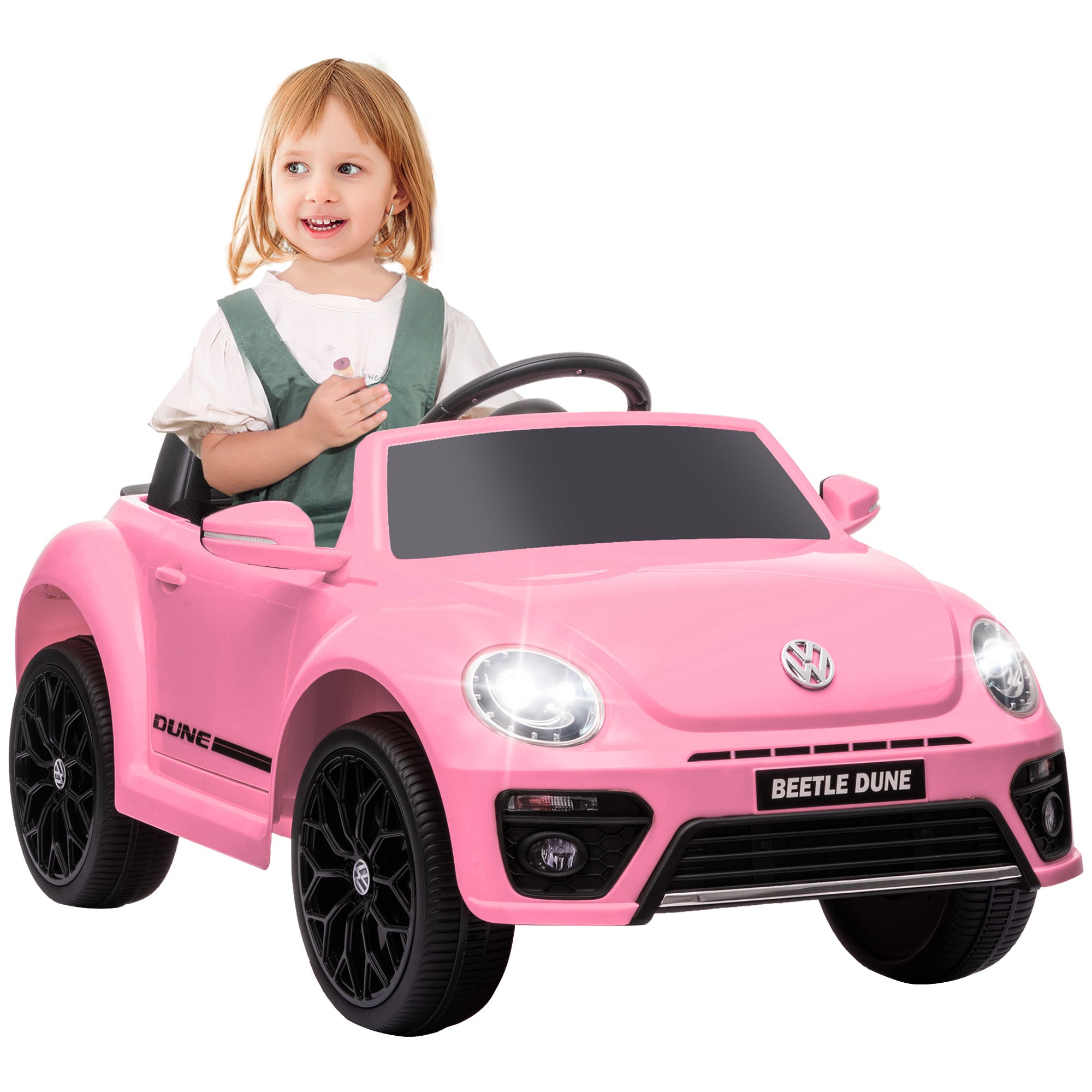 AIYAPLAY Volkswagen Beetle Licensed 12V Ride on Car w/ Remote Control, Suspension Wheels, Soft Start, Lights, Music, Pink - North Peak Garden Furniture