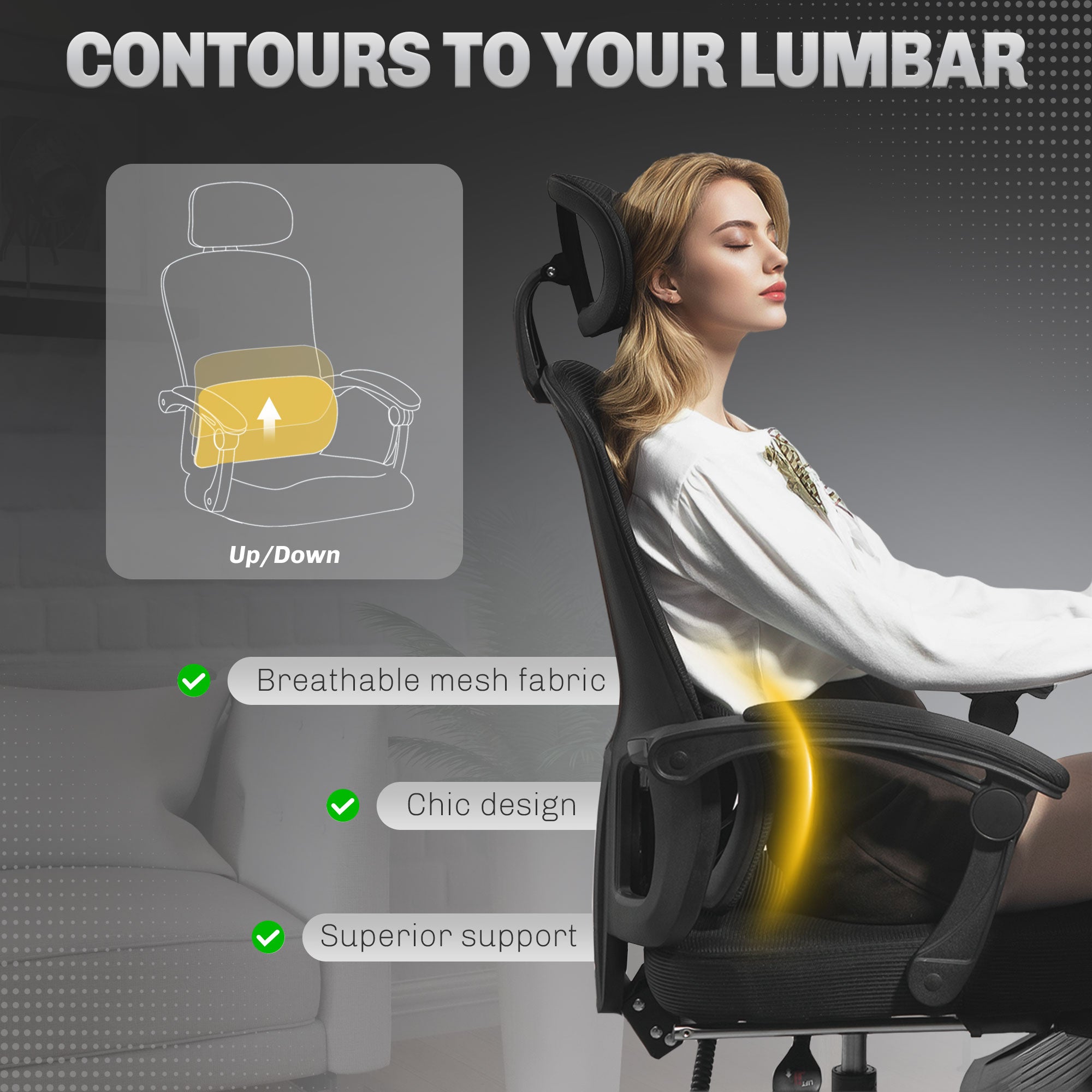HOMCOM Ergonomic Office Chair, Mesh High Back Desk Chair with Adjustable Lumbar Support and Headrest, Footrest, Reclining Executive Swivel Computer Chair for Home Study, Black - North Peak Garden Furniture