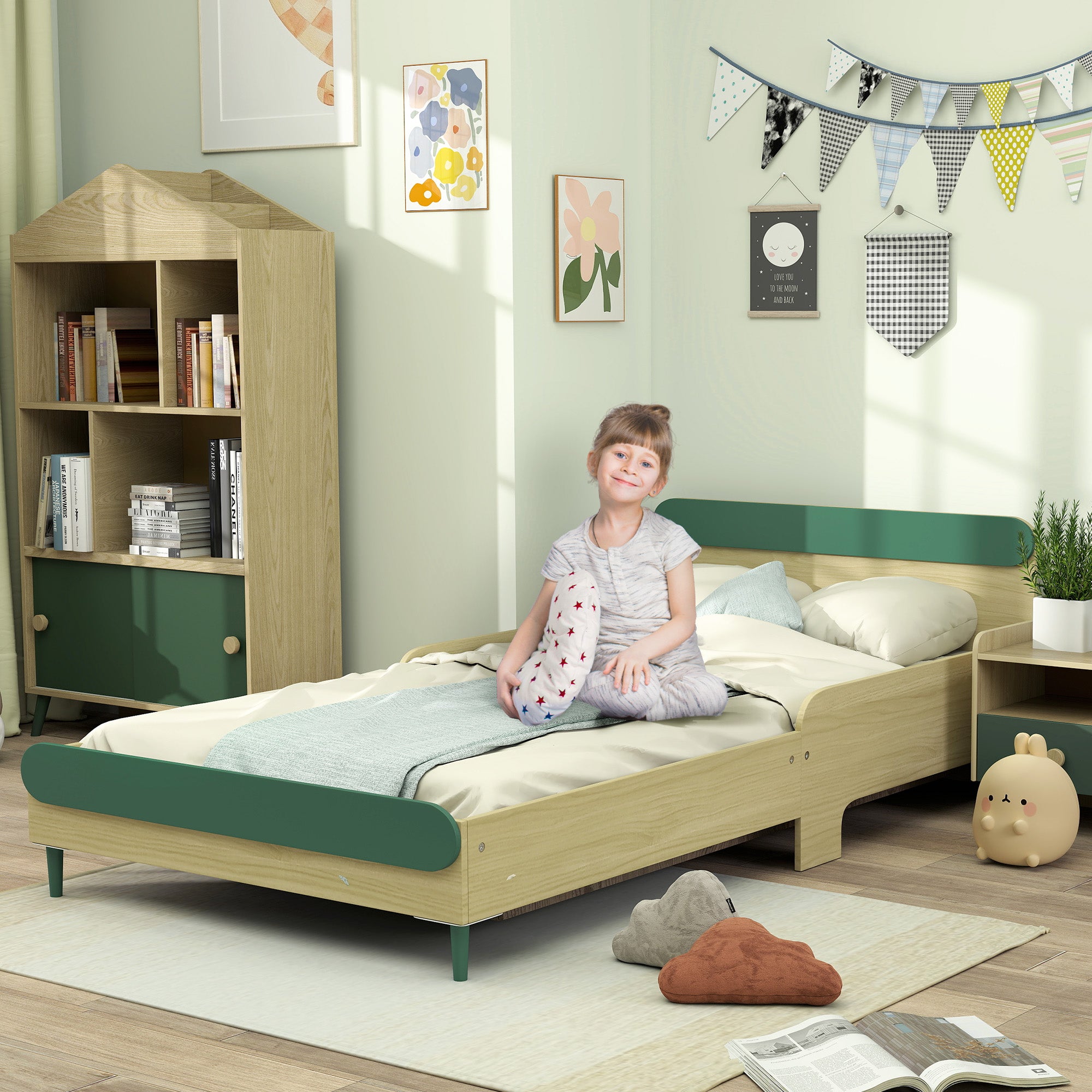 AIYAPLAY Toddler Bed with Safety Rail for Ages 3-10 Years, 195 x 103 x 60.5cm, Green