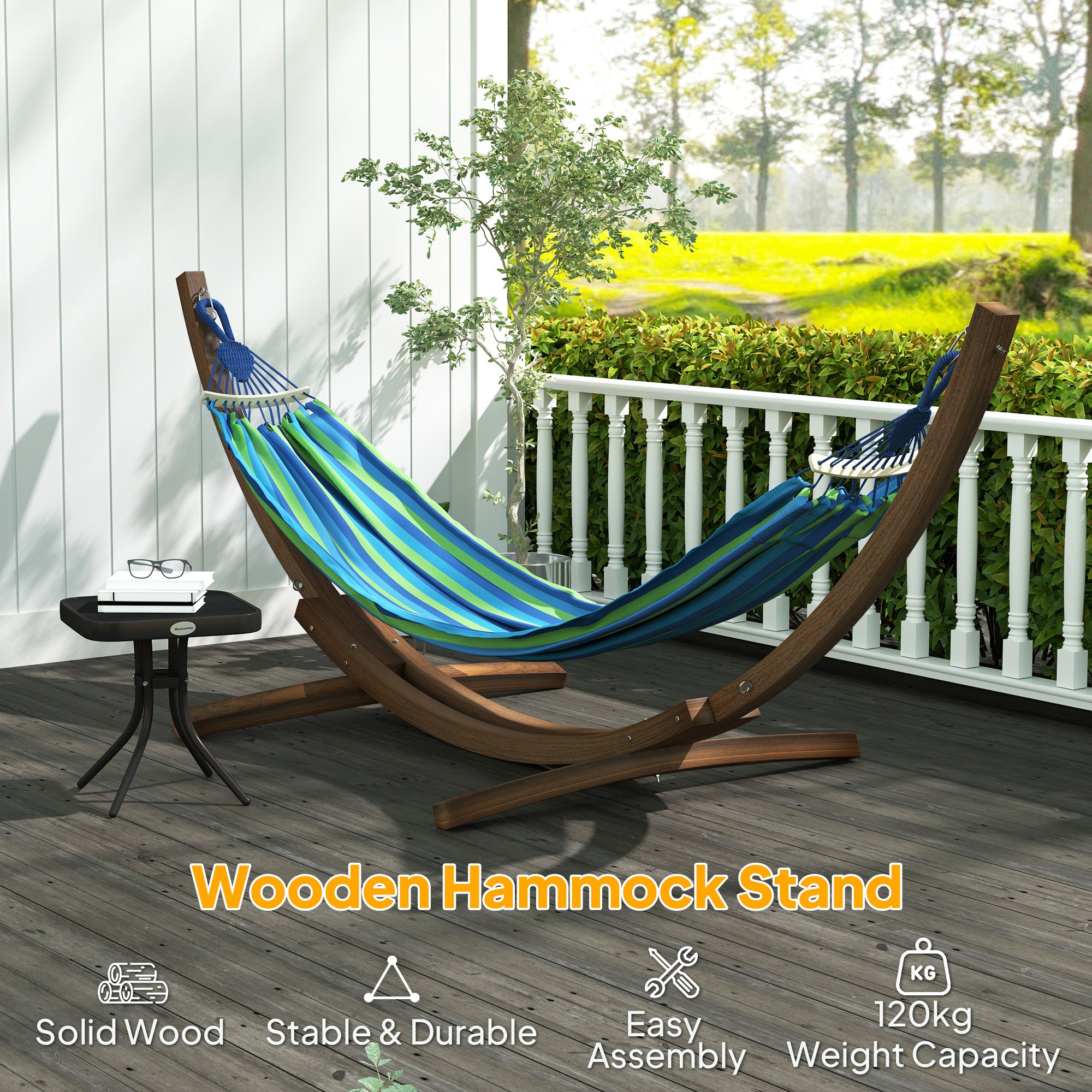 Outsunny 3.25m Wooden Hammock Stand Universal Fit Garden Picnic Camp Accessories, Brown - North Peak Garden Furniture