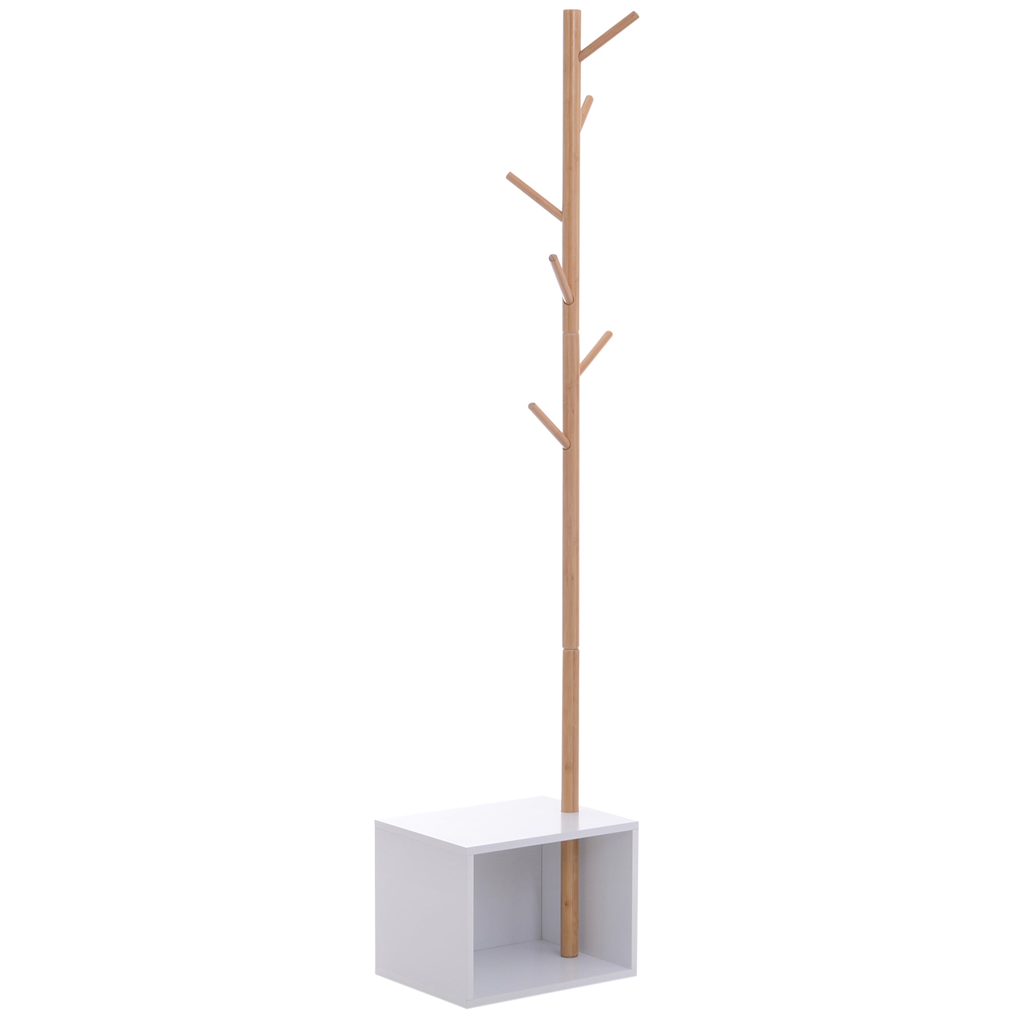 HOMCOM 180 cm Hallway Coat Rack Storage Bench Tree Hat Hanger Entryway Stand Garment Organiser Bedroom Living Room - North Peak Garden Furniture