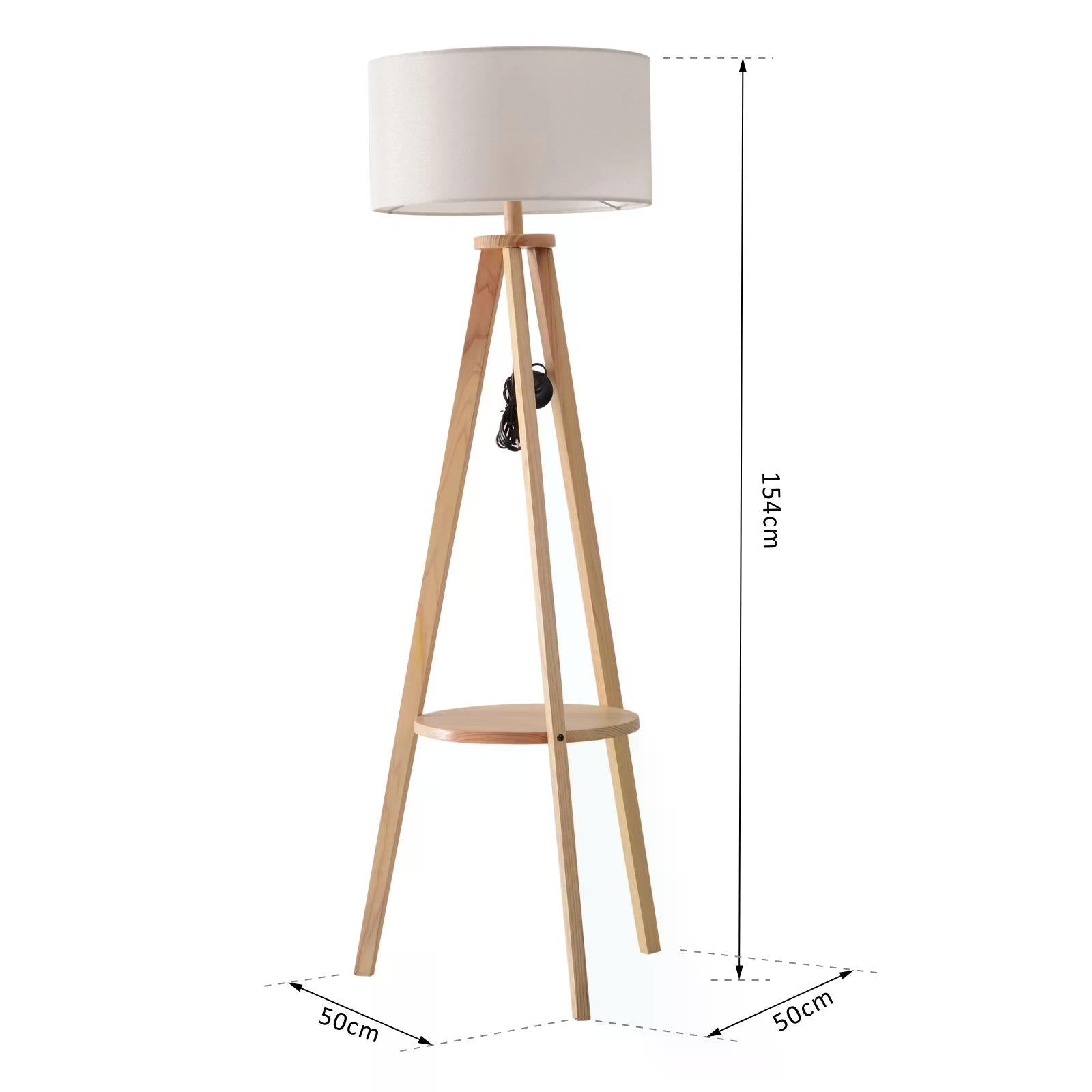 HOMCOM Free Standing Tripod Floor Lamp Bedside Light Reading Light with Storage Shelf Linen Shade for Living Room Bedroom, 154cm, Cream