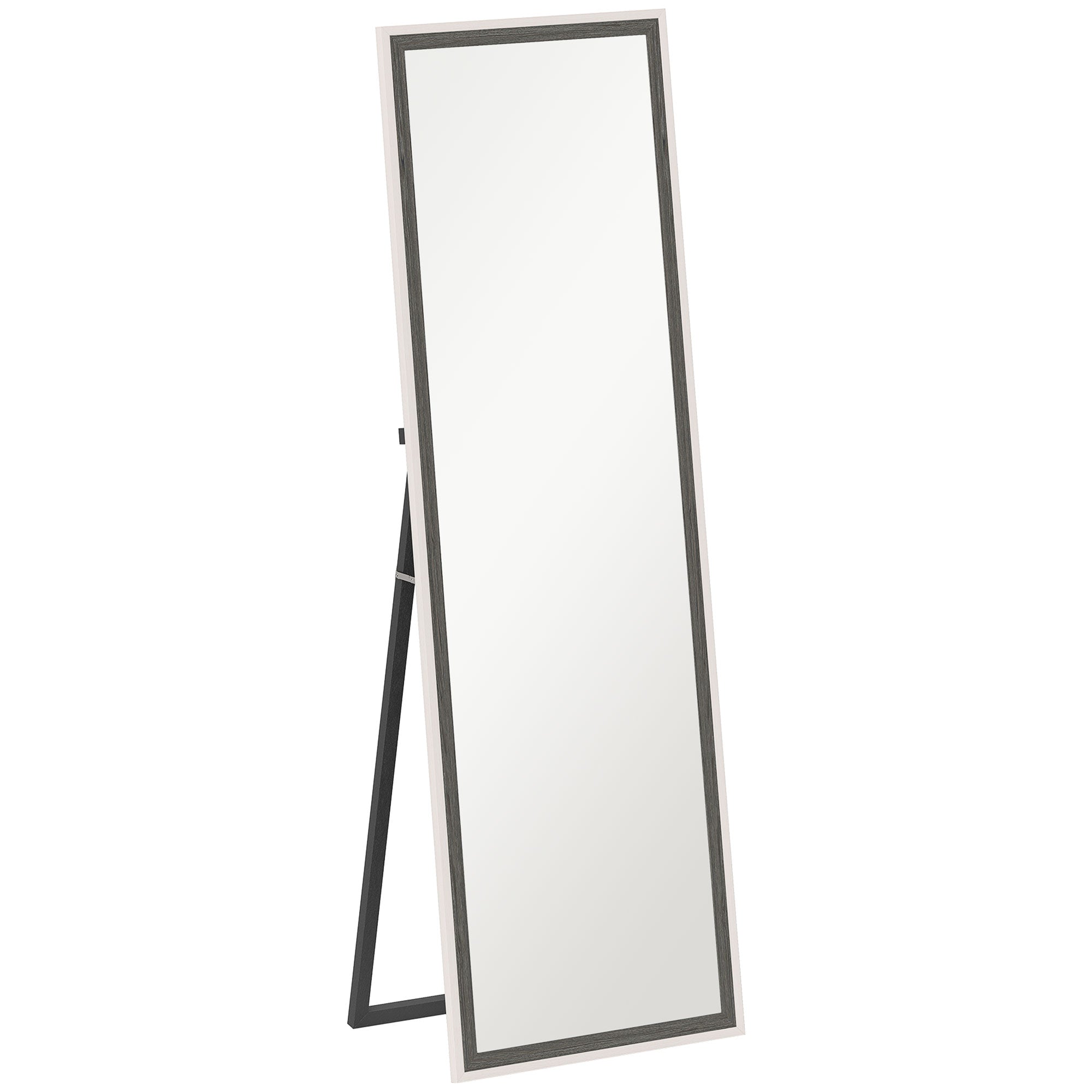 HOMCOM 162.6 cm Two-Tone Full Length Mirror - White/Grey-Tone - North Peak Garden Furniture