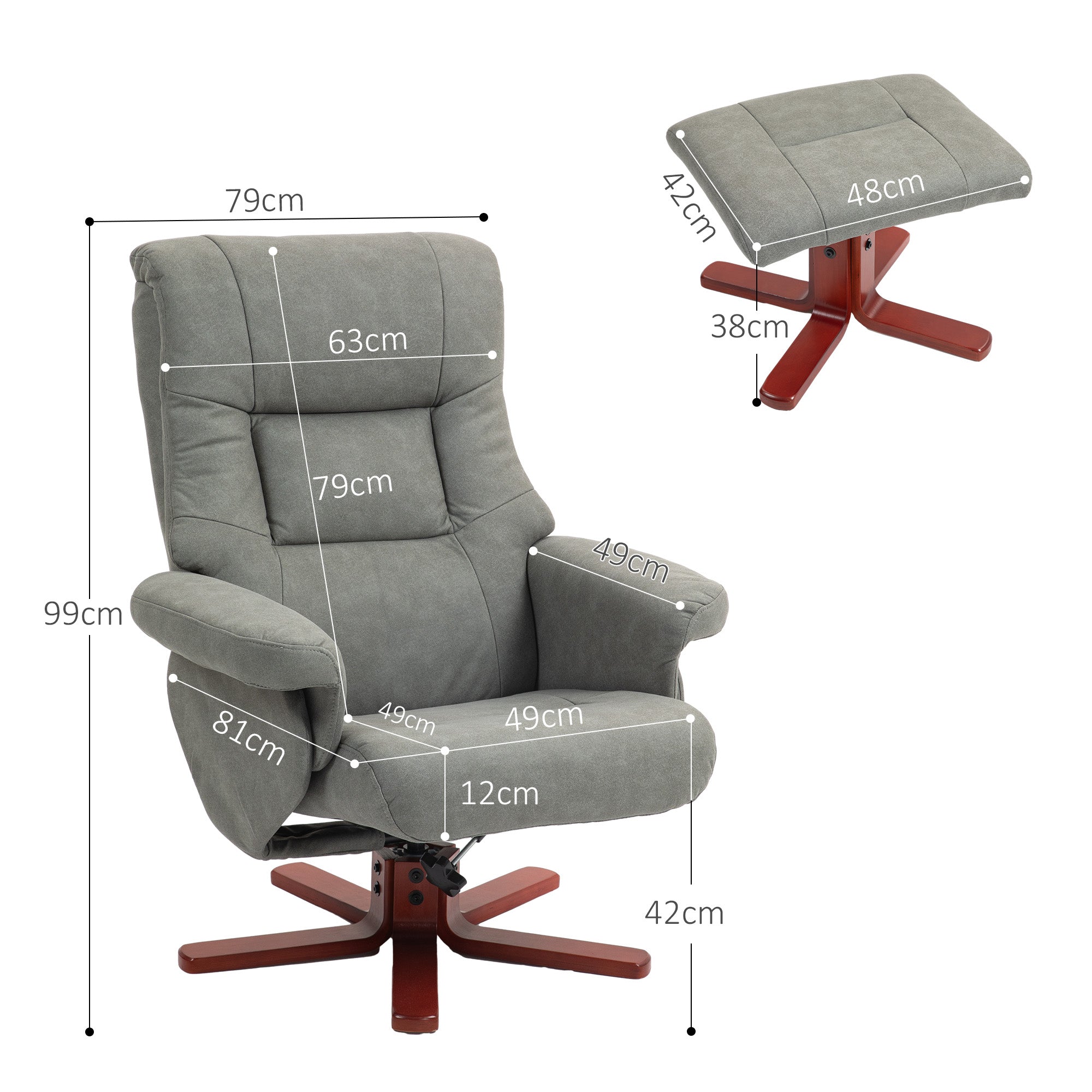 HOMCOM Faux Microfibre Leather Manual Recliner and Footstool Set - Grey - North Peak Garden Furniture