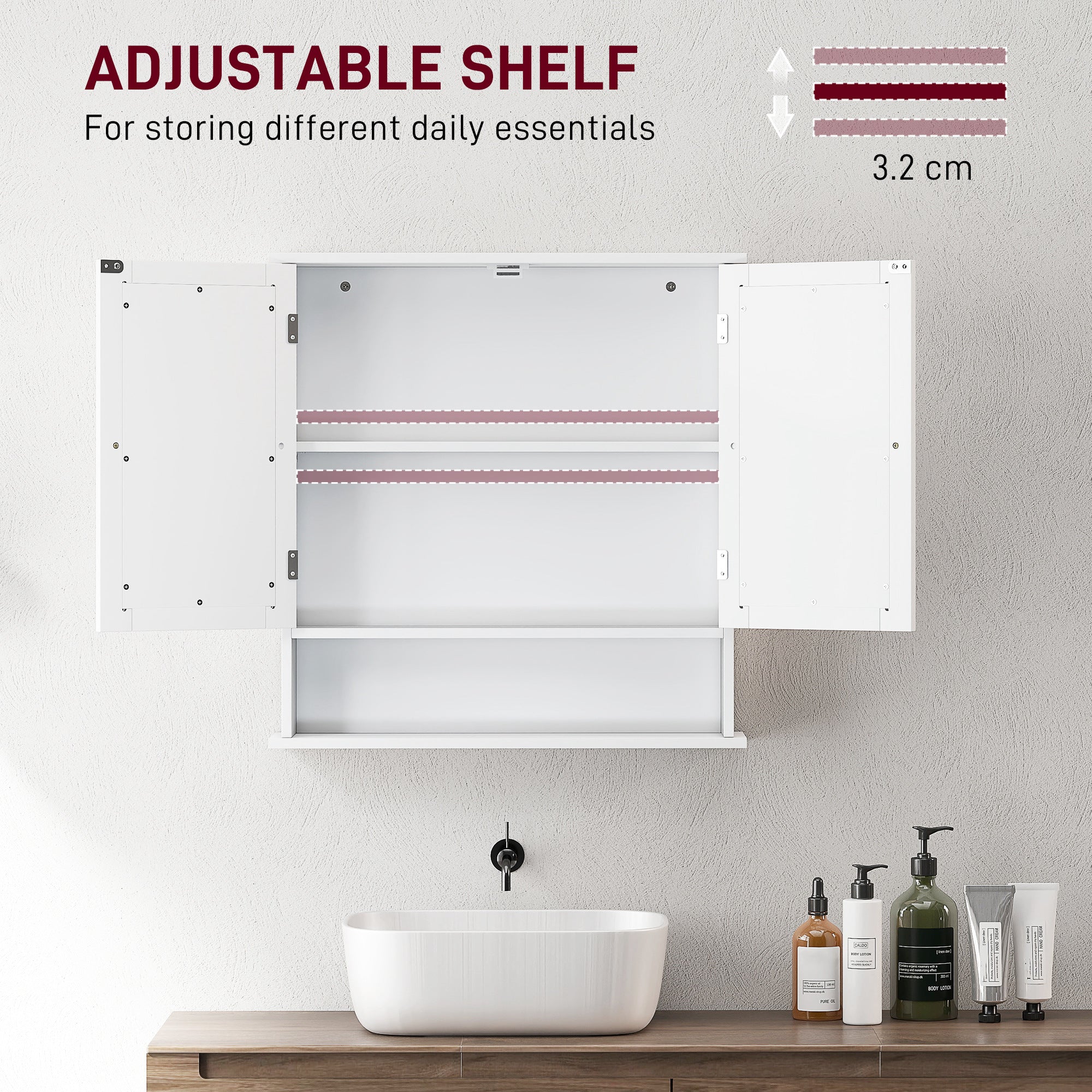 kleankin Bathroom Wall Storage Cabinet - White - North Peak Garden Furniture