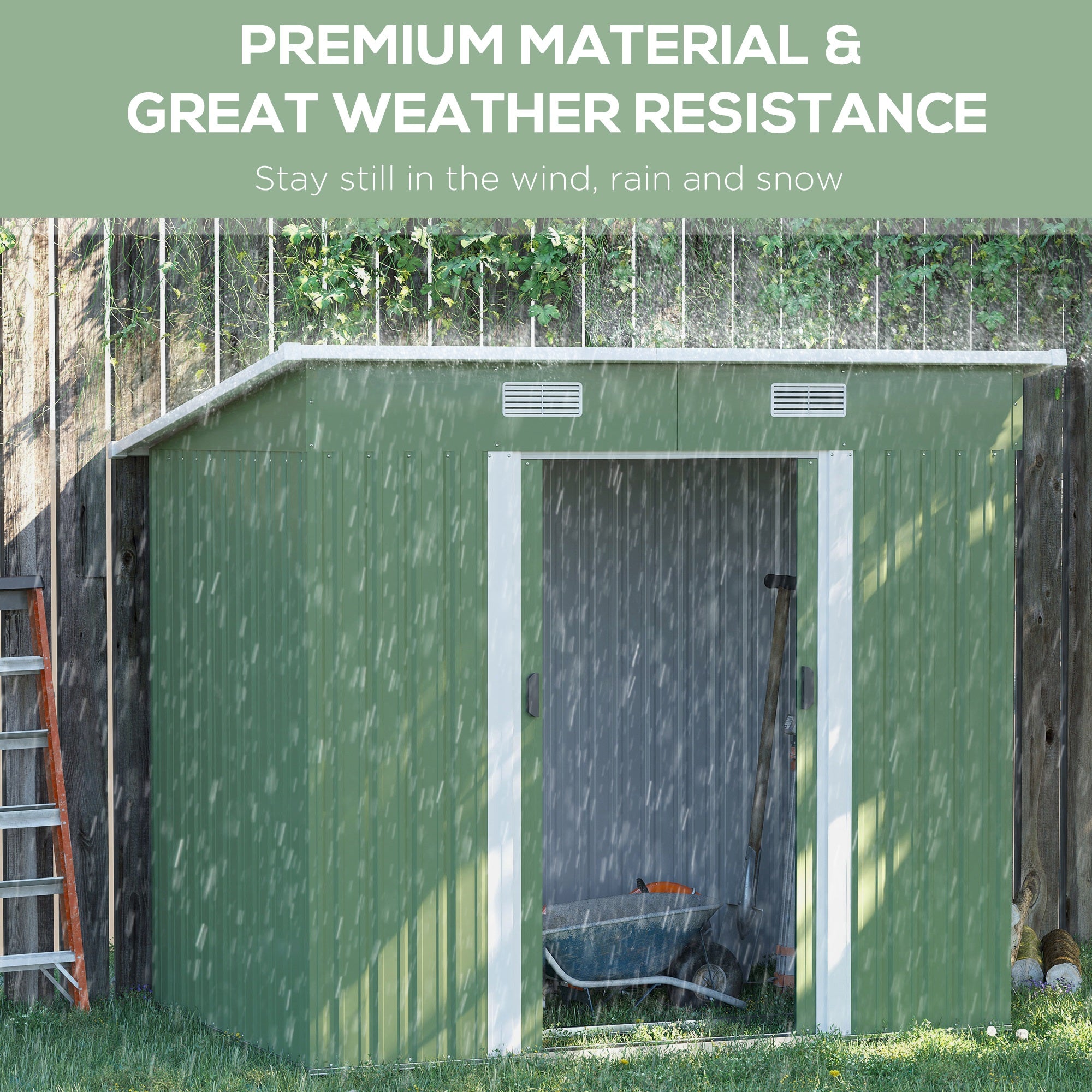 Outsunny 7 x 4ft Outdoor Garden Metal Storage Shed, Tool Storage Box for Backyard, Patio and Lawn, Light Green - North Peak Garden Furniture