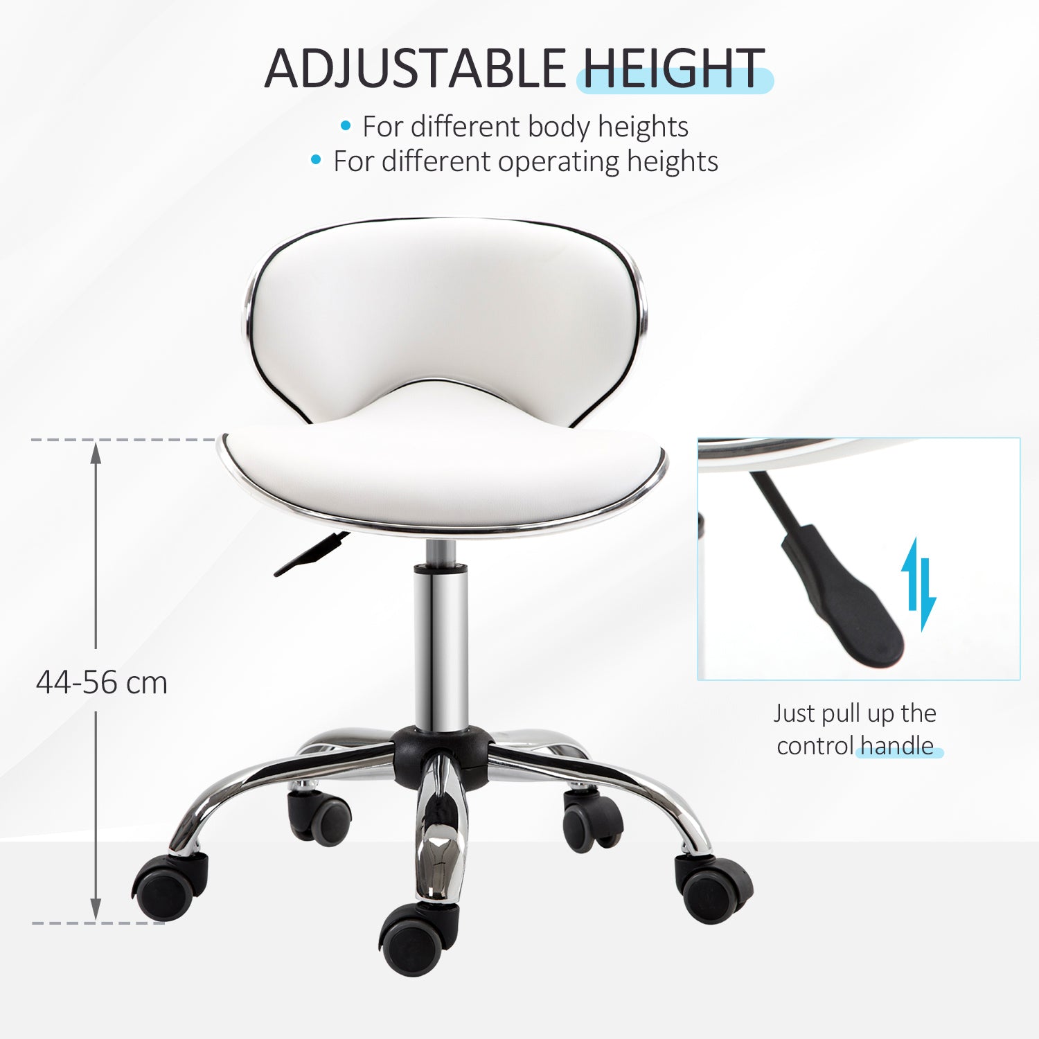 HOMCOM Adjustable Rolling Swivel Beauty Salon Chair, Stool for Spa, Technician - White - North Peak Garden Furniture