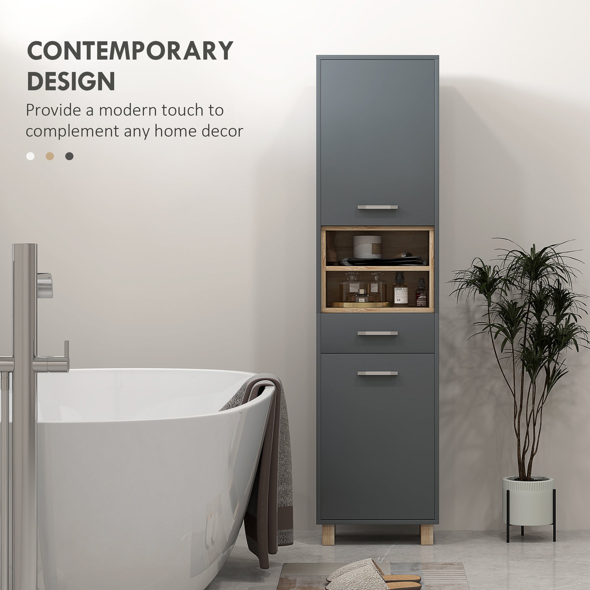 HOMCOM Tall Bathroom Storage Cabinet, Bathroom Storage Unit, Freestanding Bathroom Cabinet with Open Shelves and Drawer - North Peak Garden Furniture