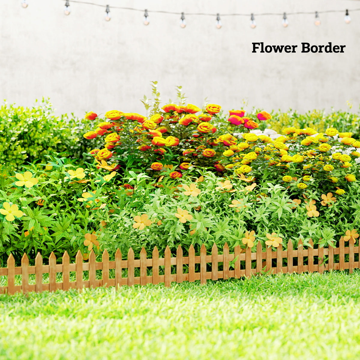 Outsunny Pack of 12 Wooden Border Fences, Garden Fixed Picket Fence for Lawn Edging, Flowerbed, 60L x 1D x 34H cm, Brown