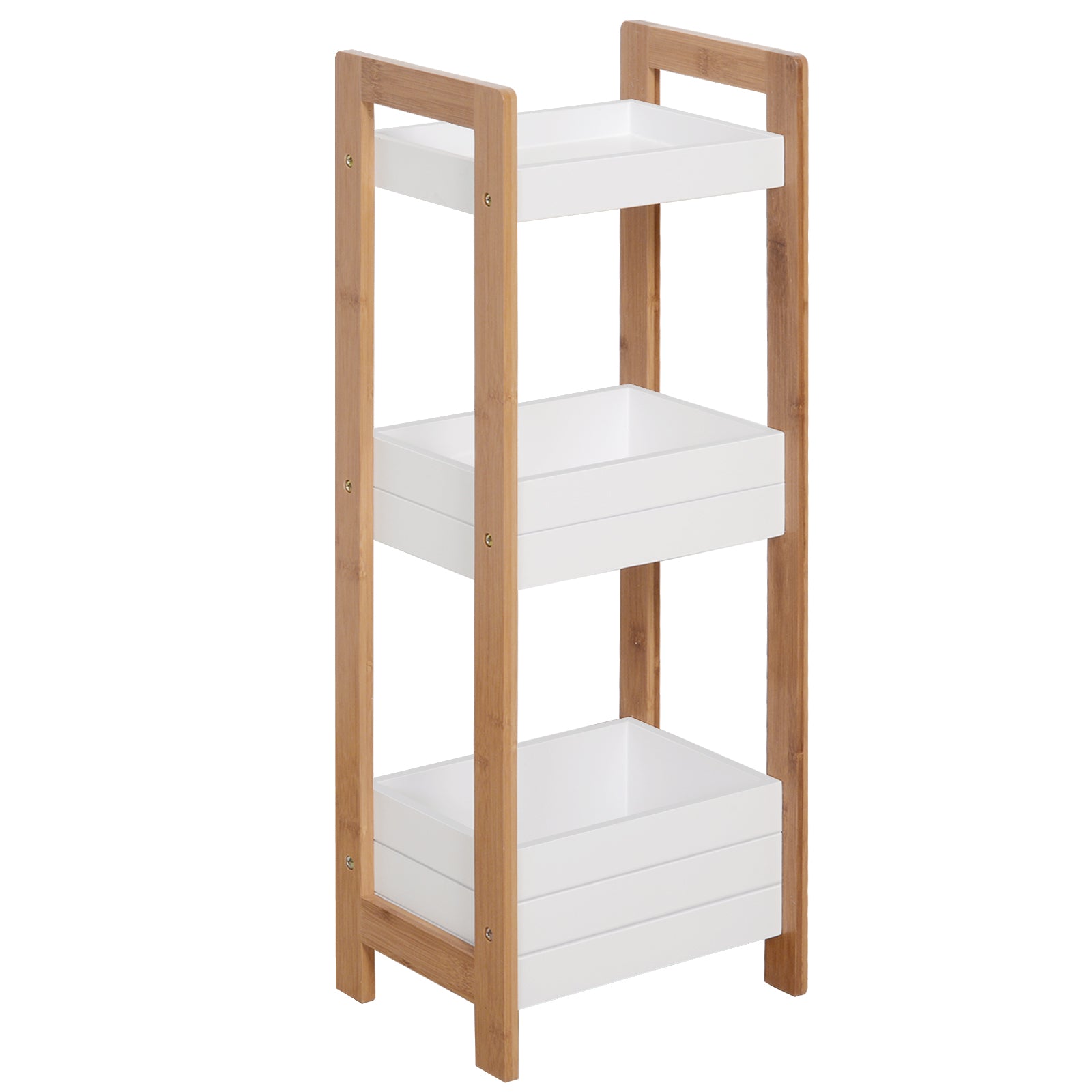 HOMCOM 3-Tier Bathroom Rack Storage Shelf Bamboo Organiser Shower Tower for Narrow Place - North Peak Garden Furniture
