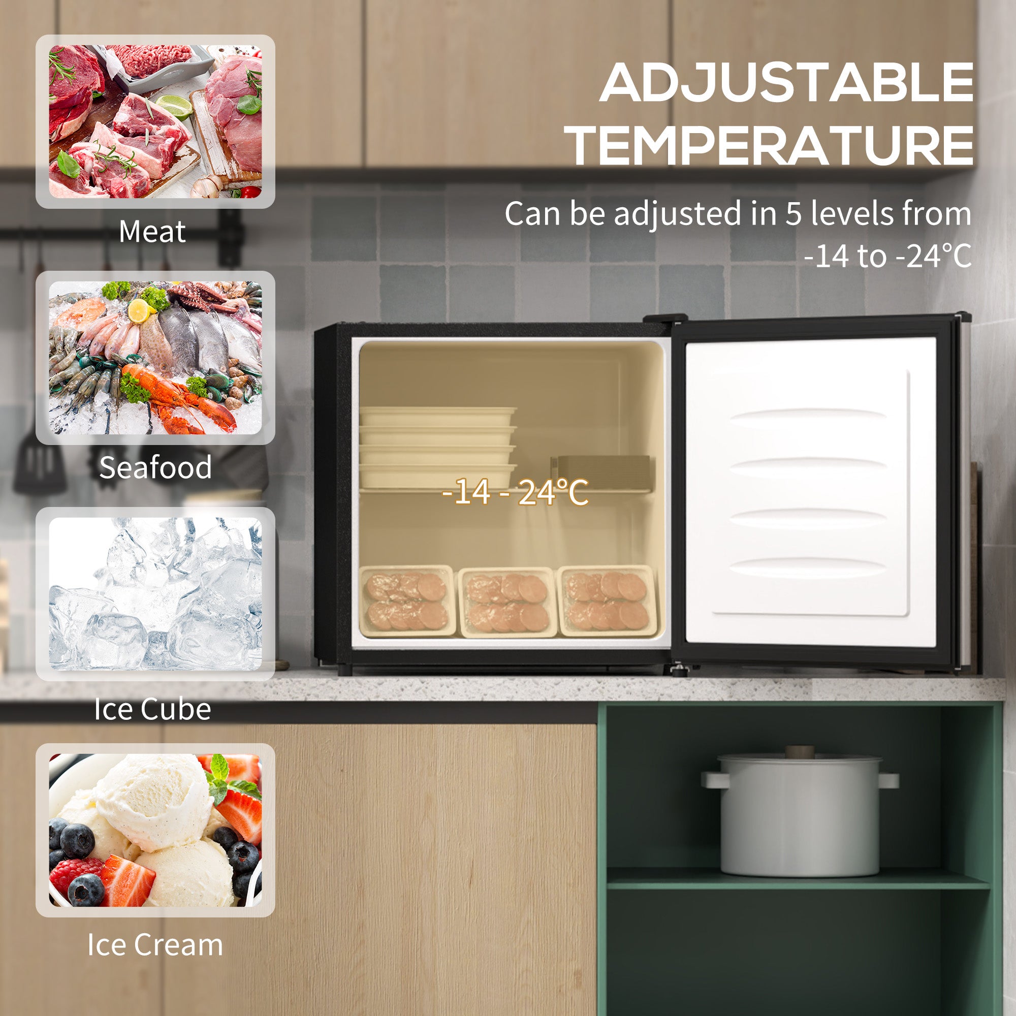 HOMCOM 35L Mini Freezer, -24℃ to -14℃ Temperature - Silver Tone - North Peak Garden Furniture