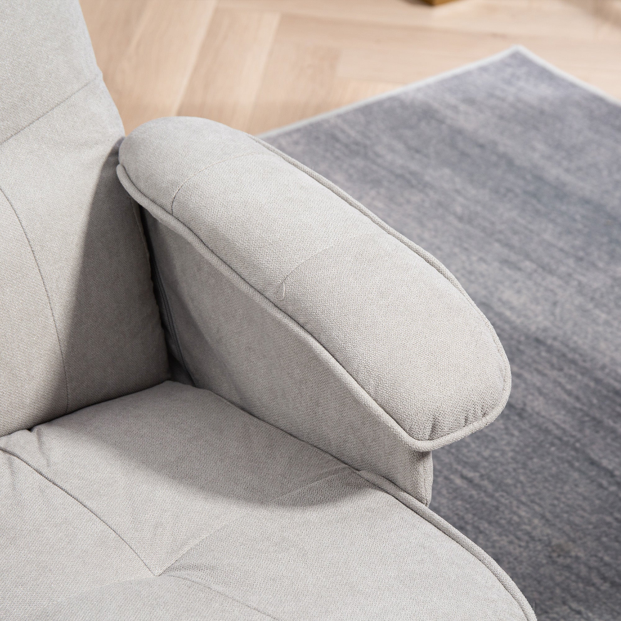 HOMCOM Linen Swivel Recliner Chair with Footstool, Upholstered Reclining Armchair with Wooden Base for Living Room, Light Grey - North Peak Garden Furniture