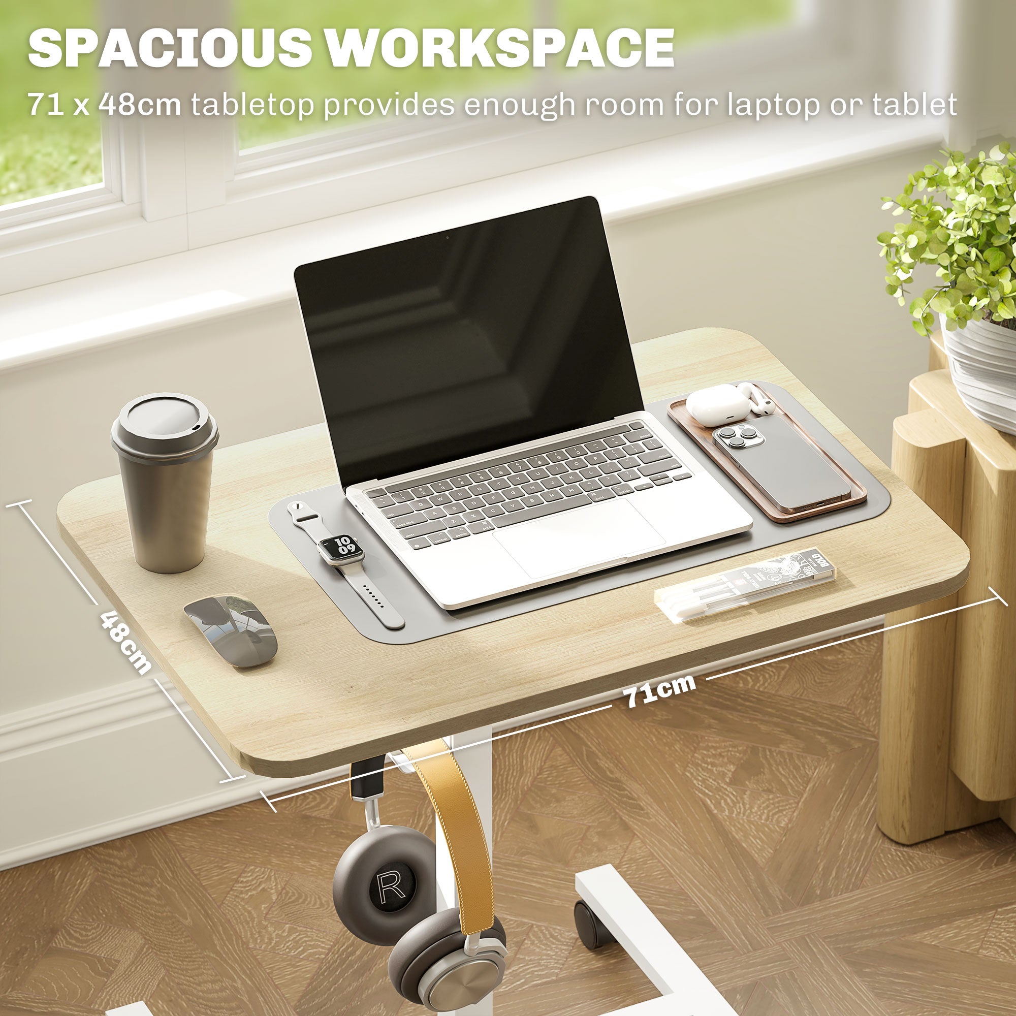 HOMCOM 75-115cm Manual Adjustable Sit-To-Stand Desk - White/Wood-Effect - North Peak Garden Furniture