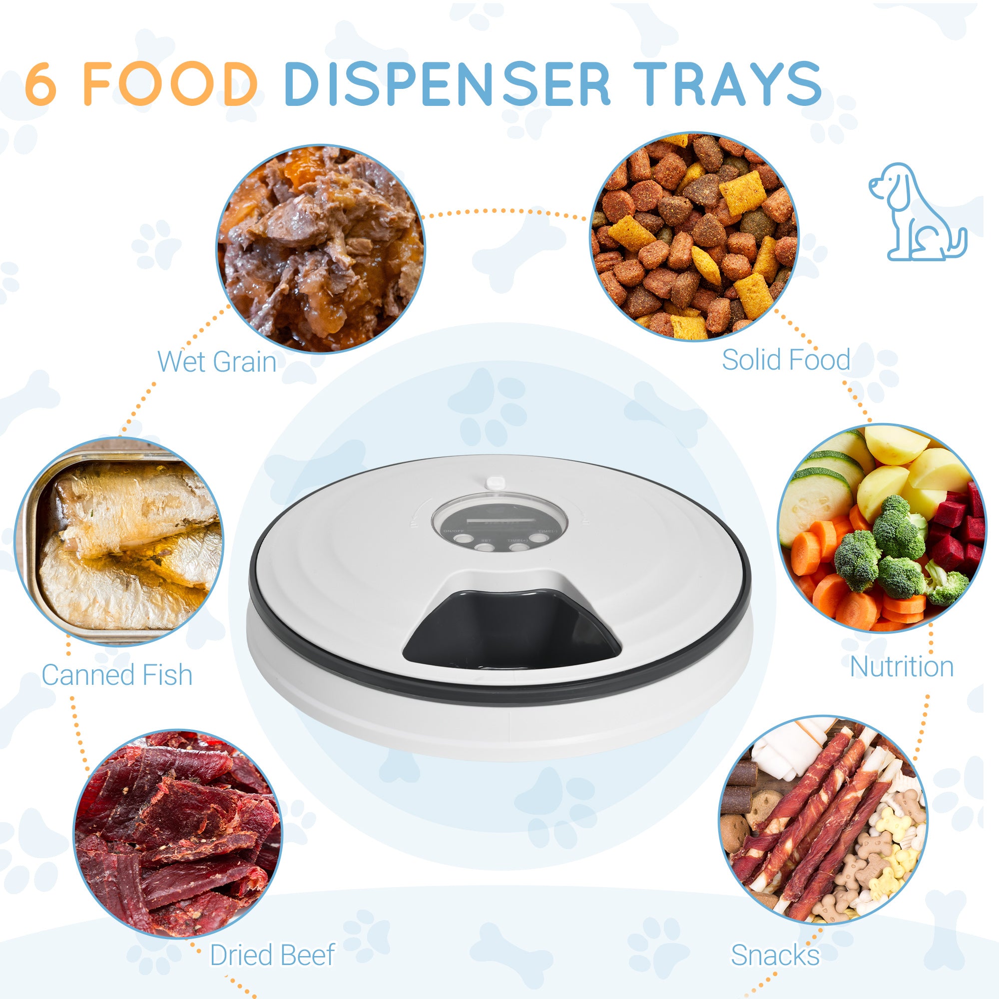 PawHut Automatic Pet Dog Cat Feeder w/ Digital Timer Six-Meal Food Dispenser - North Peak Garden Furniture