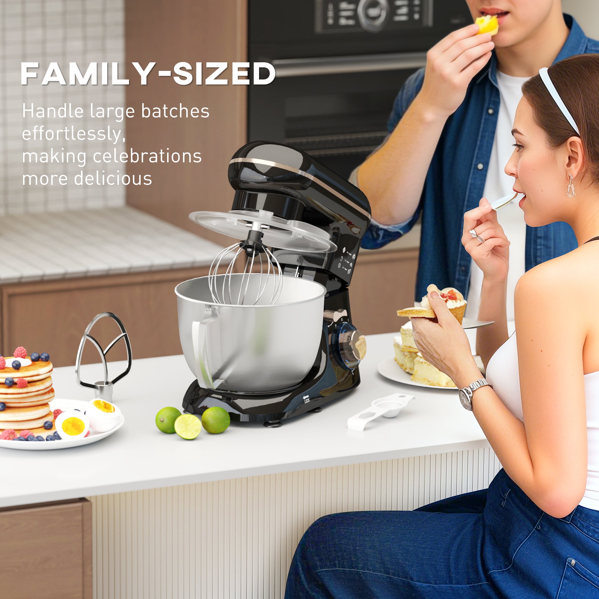 HOMCOM 1300W Kitchen Stand Mixer, with Accessories - Black - North Peak Garden Furniture
