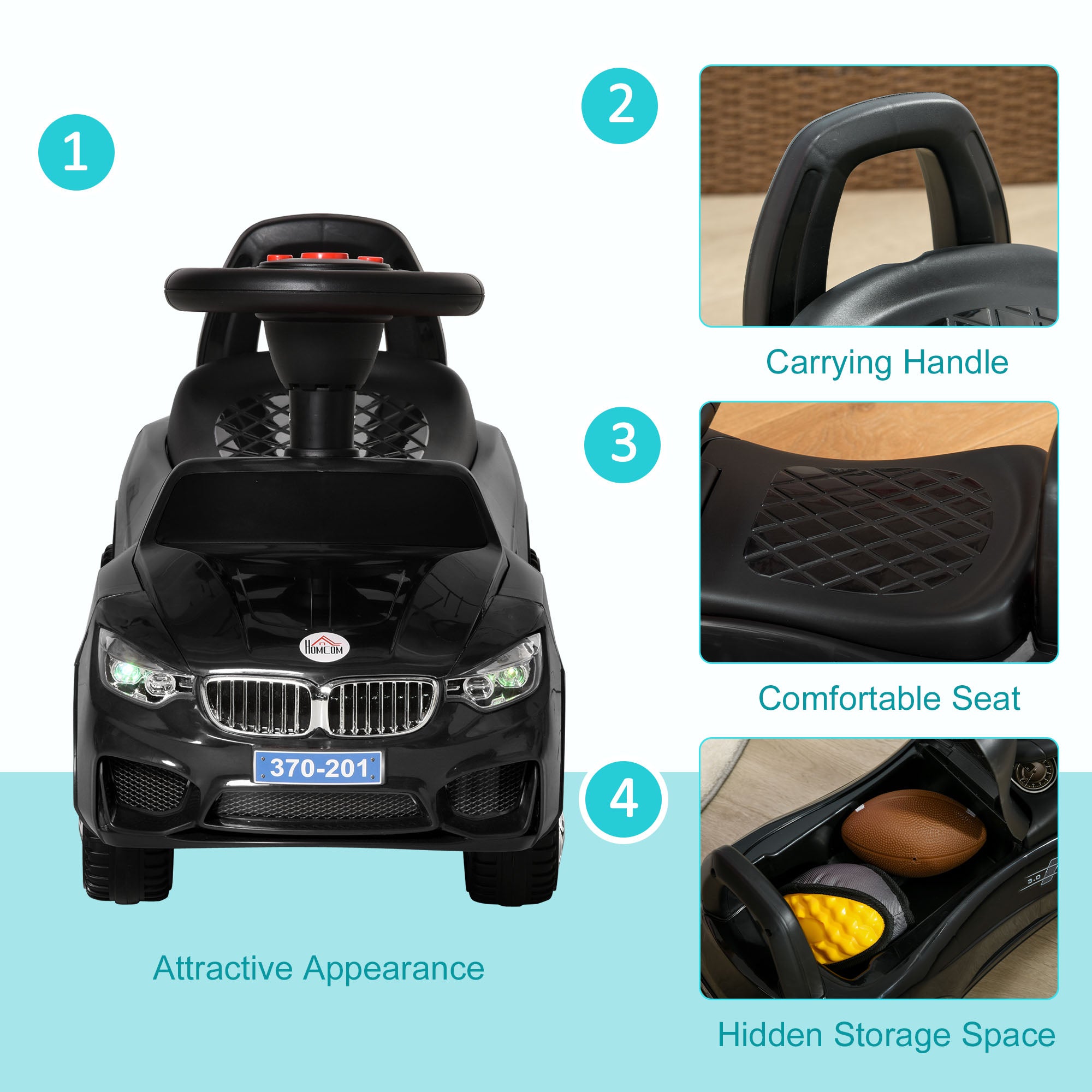HOMCOM Ride on Car Baby Toddler Walker Foot to Floor Sliding Car Slider Black - North Peak Garden Furniture
