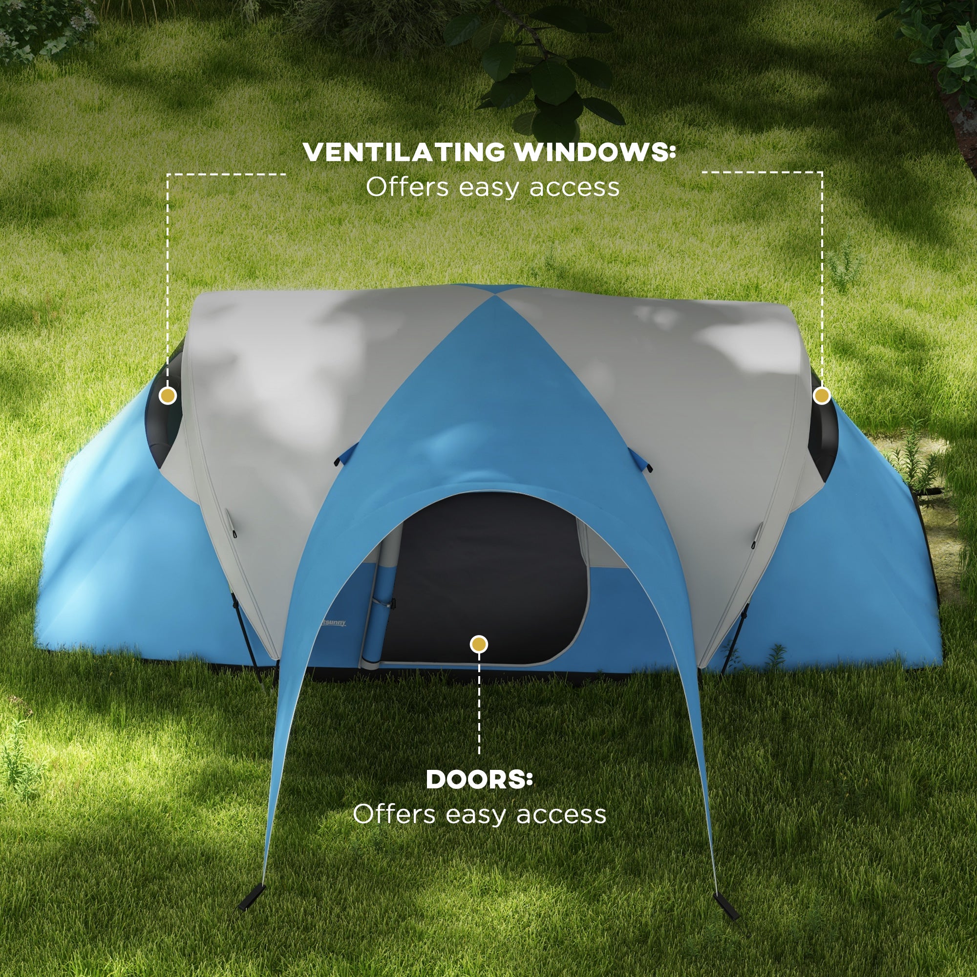 Outsunny 3000mm Waterproof Camping Tent for 5-6 Man, Family Tent with Porch and Sewn in Groundsheet, Portable with Bag, Blue - North Peak Garden Furniture