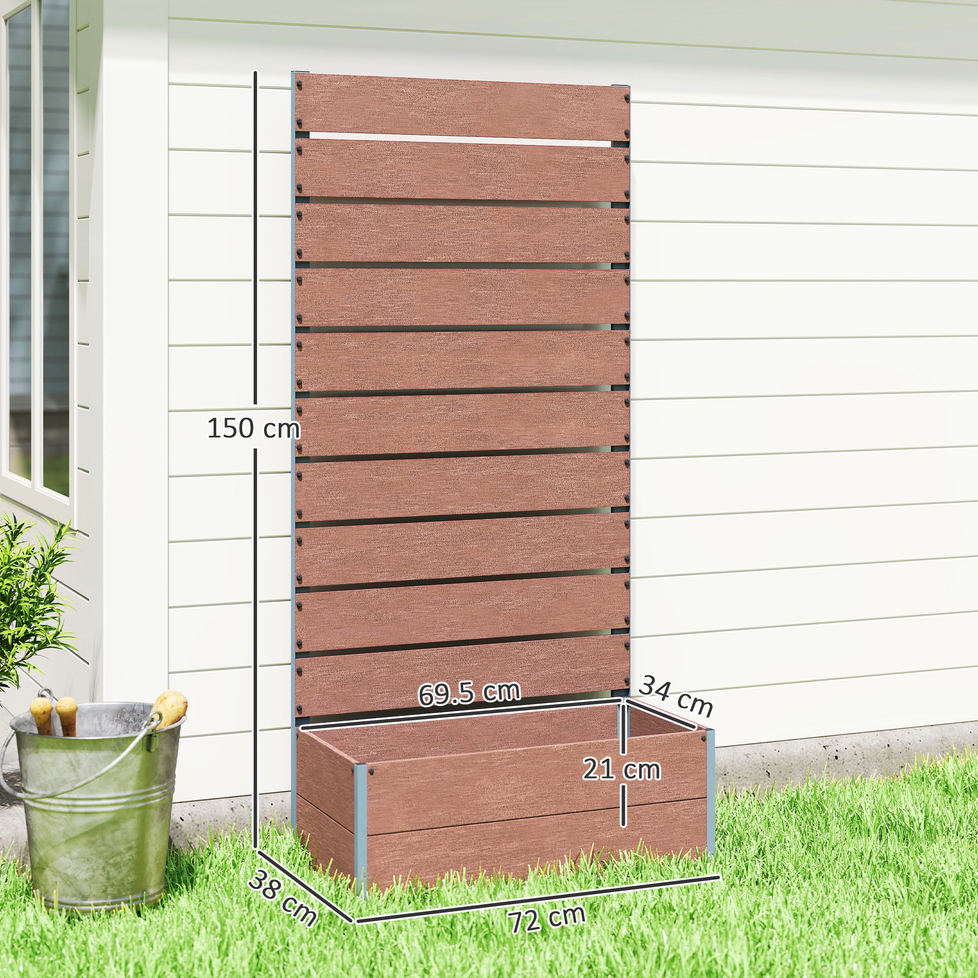 Outsunny 34 x 69.5cm Garden Planter Box, with Back Trellis - Brown