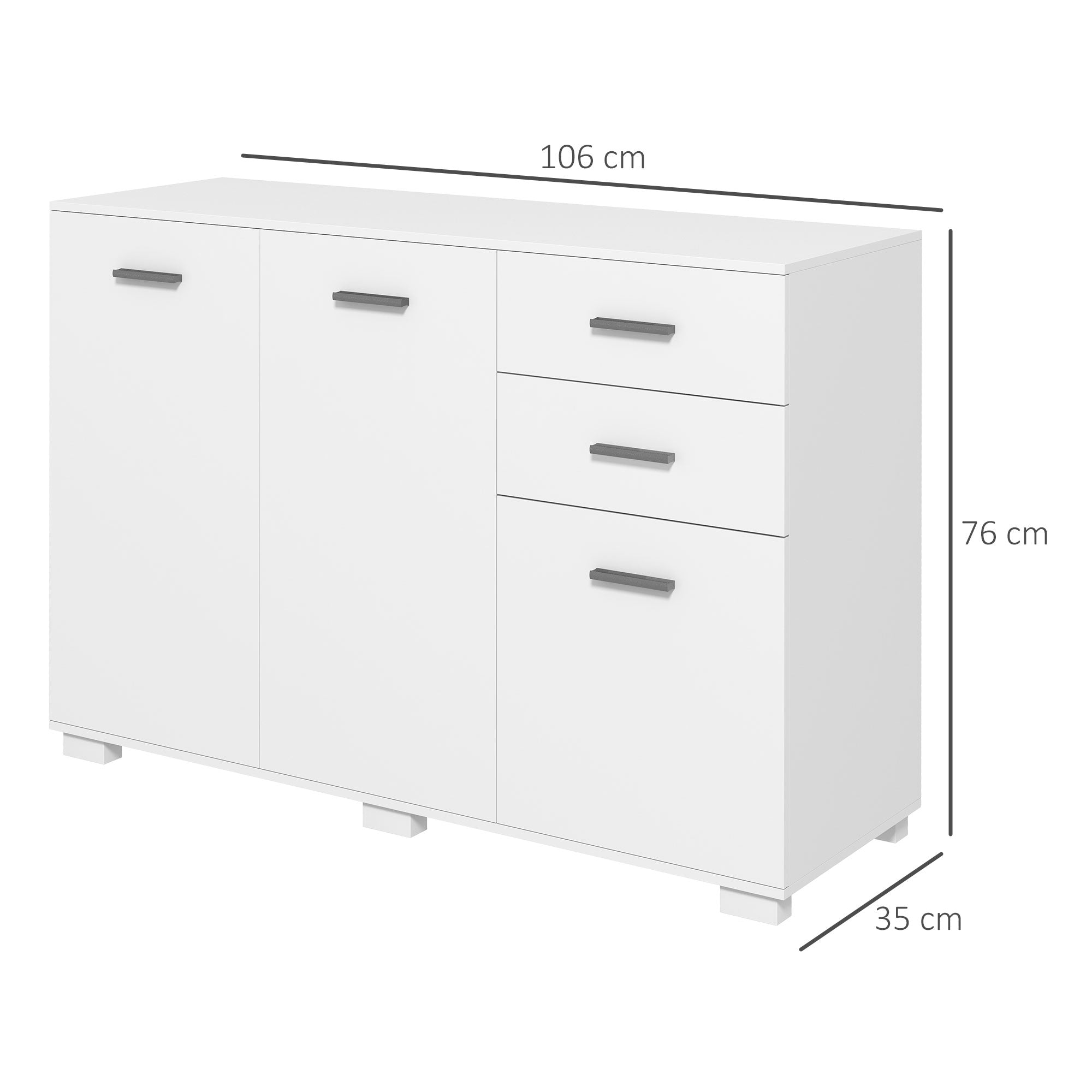 HOMCOM Sideboard, Modern Storage Cabinet with 2 Drawers, 3 Doors and Adjustable Shelves, Kitchen Cabinet for Living Room, Dining Room, High Gloss White - North Peak Garden Furniture